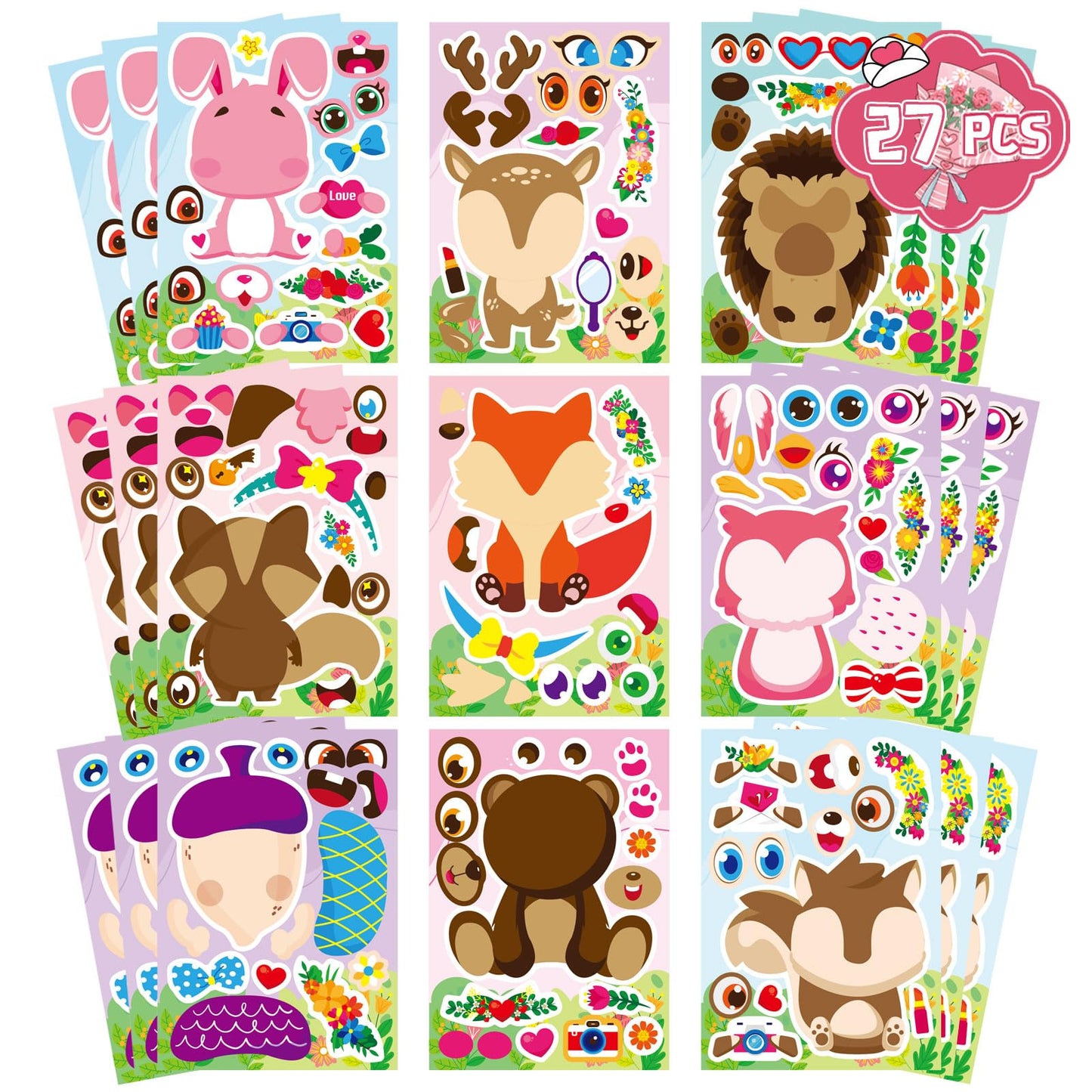 DUJAA 27 Sheets Valentine Stickers for Kids – Make Your Own Face Sticker Crafts