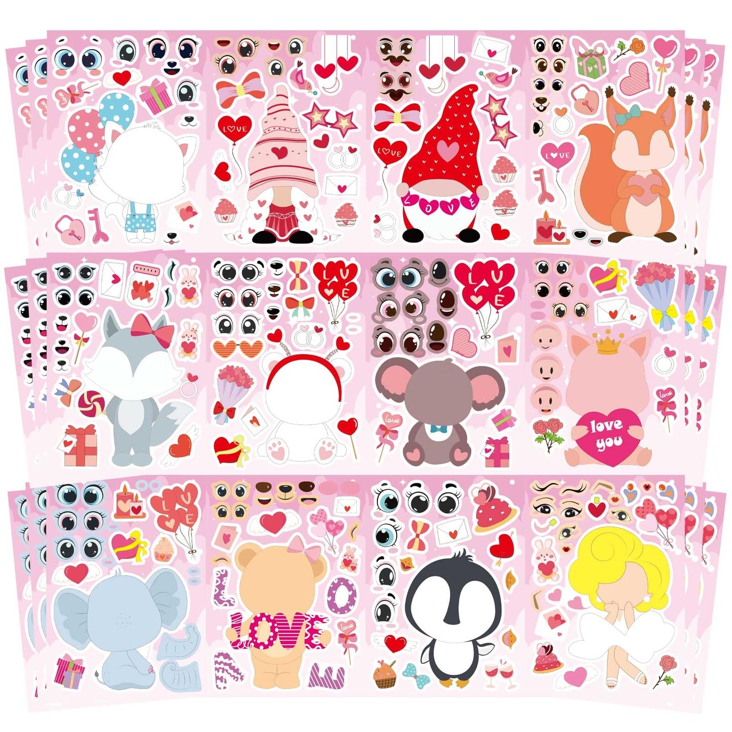 DUJAA 36 PCS Valentine's Day Stickers for Kids | 12 Designs Bear, Penguin, Elephant & More
