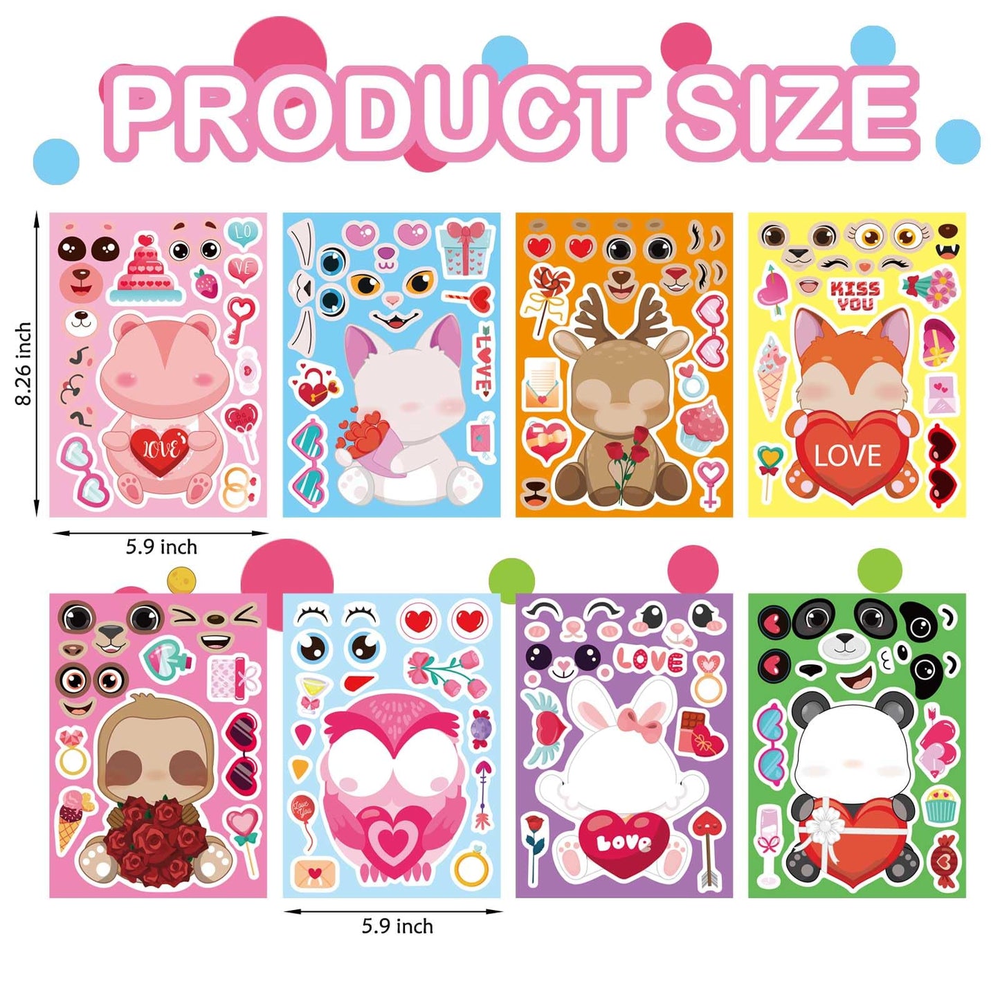 DUJAA 32 Sheets Valentine Stickers for Kids | Make Your Own Face Stickers (8 Animal Designs)