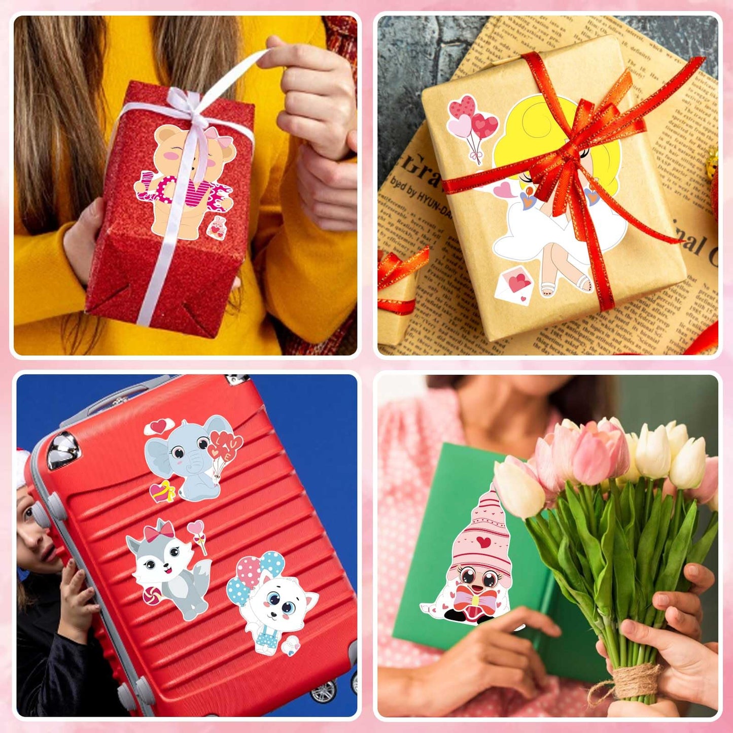 DUJAA 36 PCS Valentine's Day Stickers for Kids | 12 Designs Bear, Penguin, Elephant & More