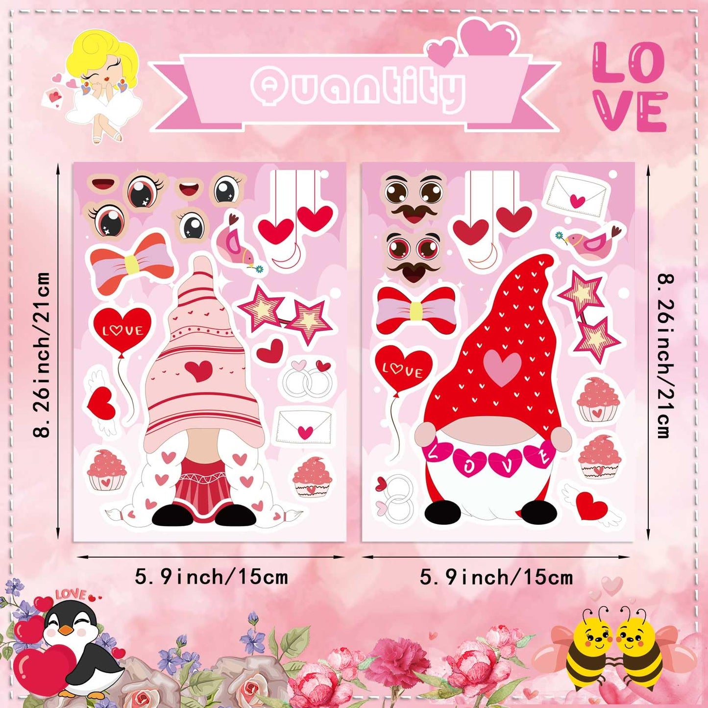 DUJAA 36 PCS Valentine's Day Stickers for Kids | 12 Designs Bear, Penguin, Elephant & More