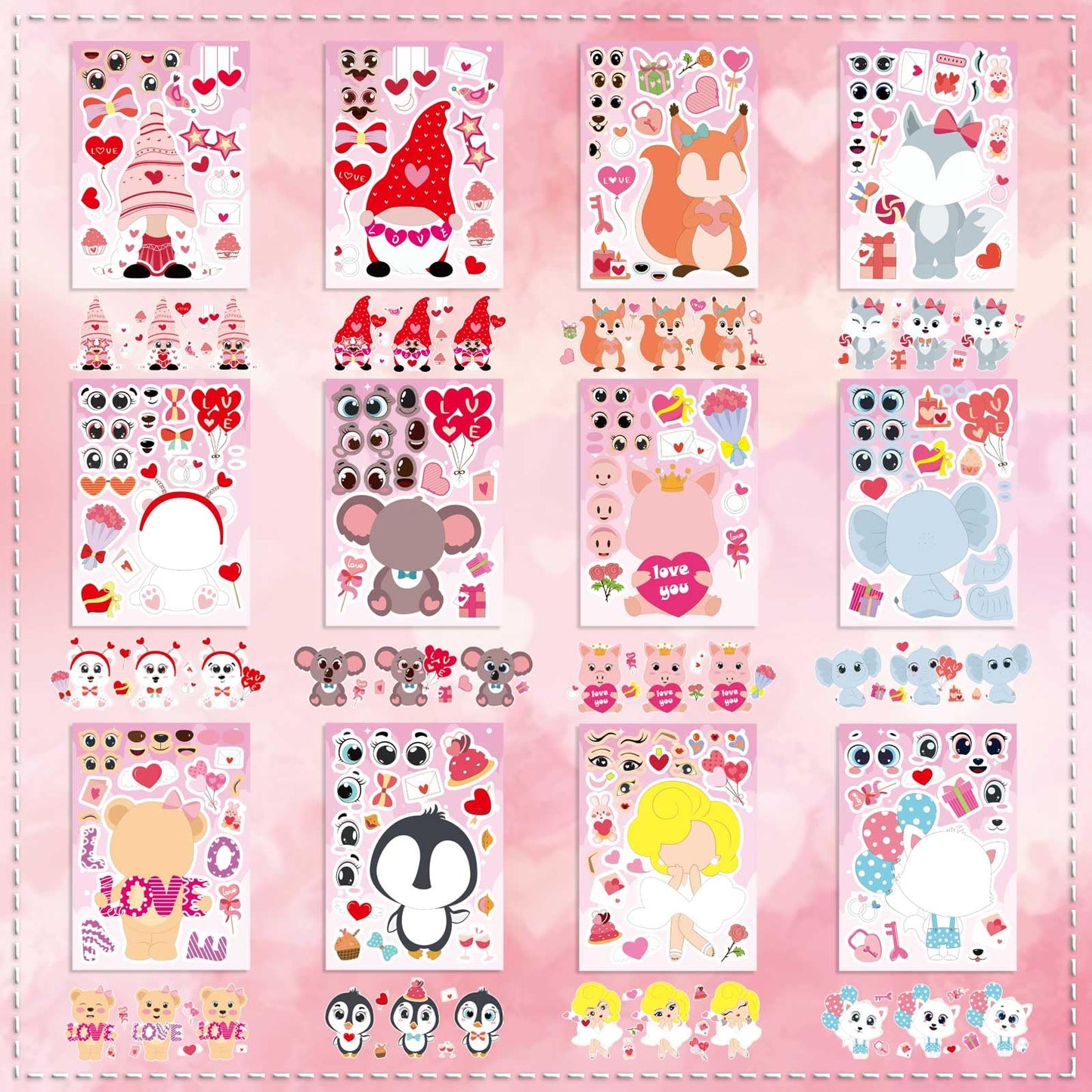 DUJAA 36 PCS Valentine's Day Stickers for Kids | 12 Designs Bear, Penguin, Elephant & More