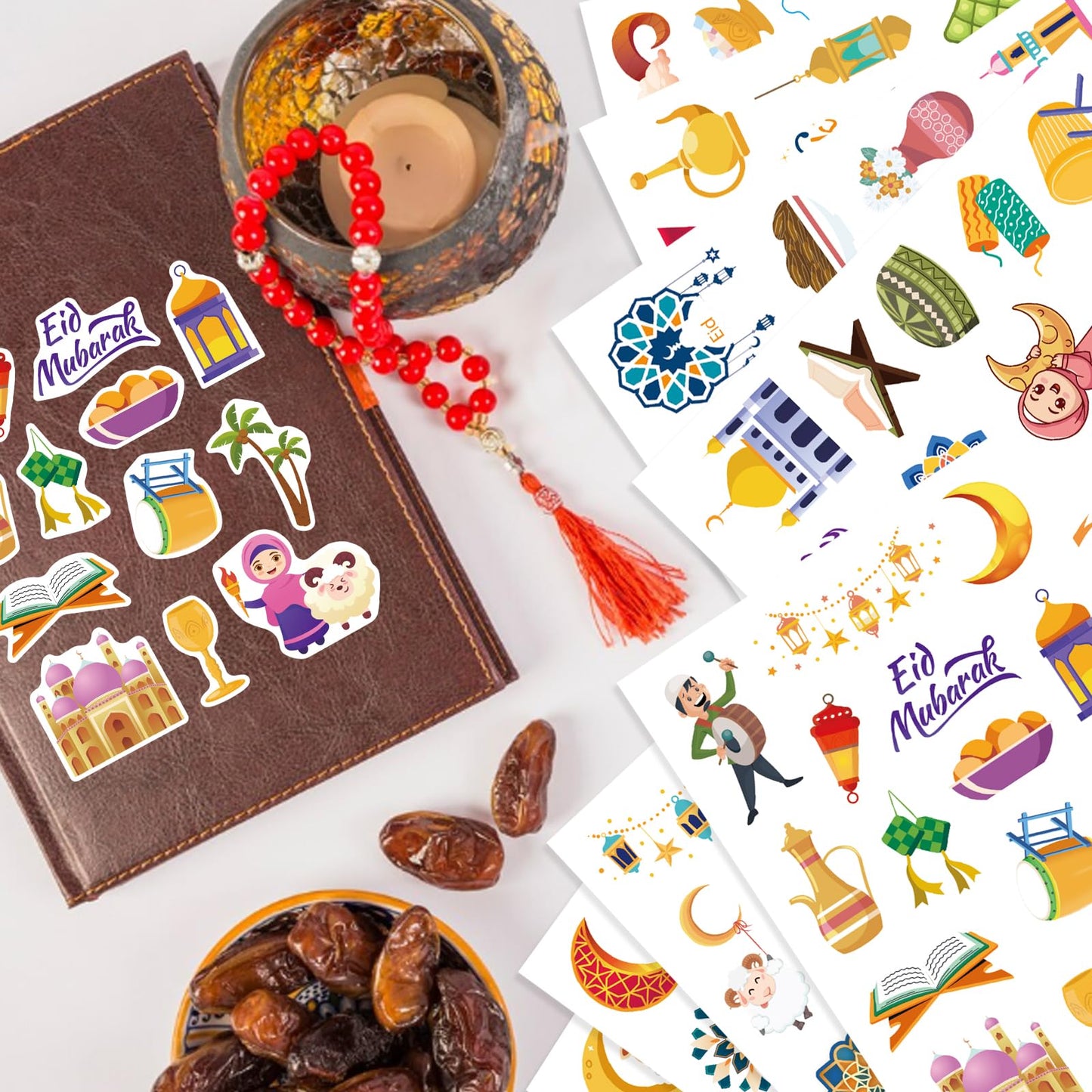 DUJAA 351PCS Eid Mubarak Theme Stickers – Ramadan Kareem Islamic Sticker Sheets for Kids