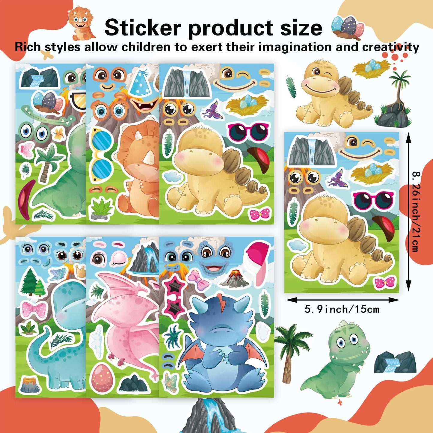 DUJAA 24 Multicolor Dino Stickers for Kids – Waterproof Vinyl for Backpacks, Luggage & Wardrobe