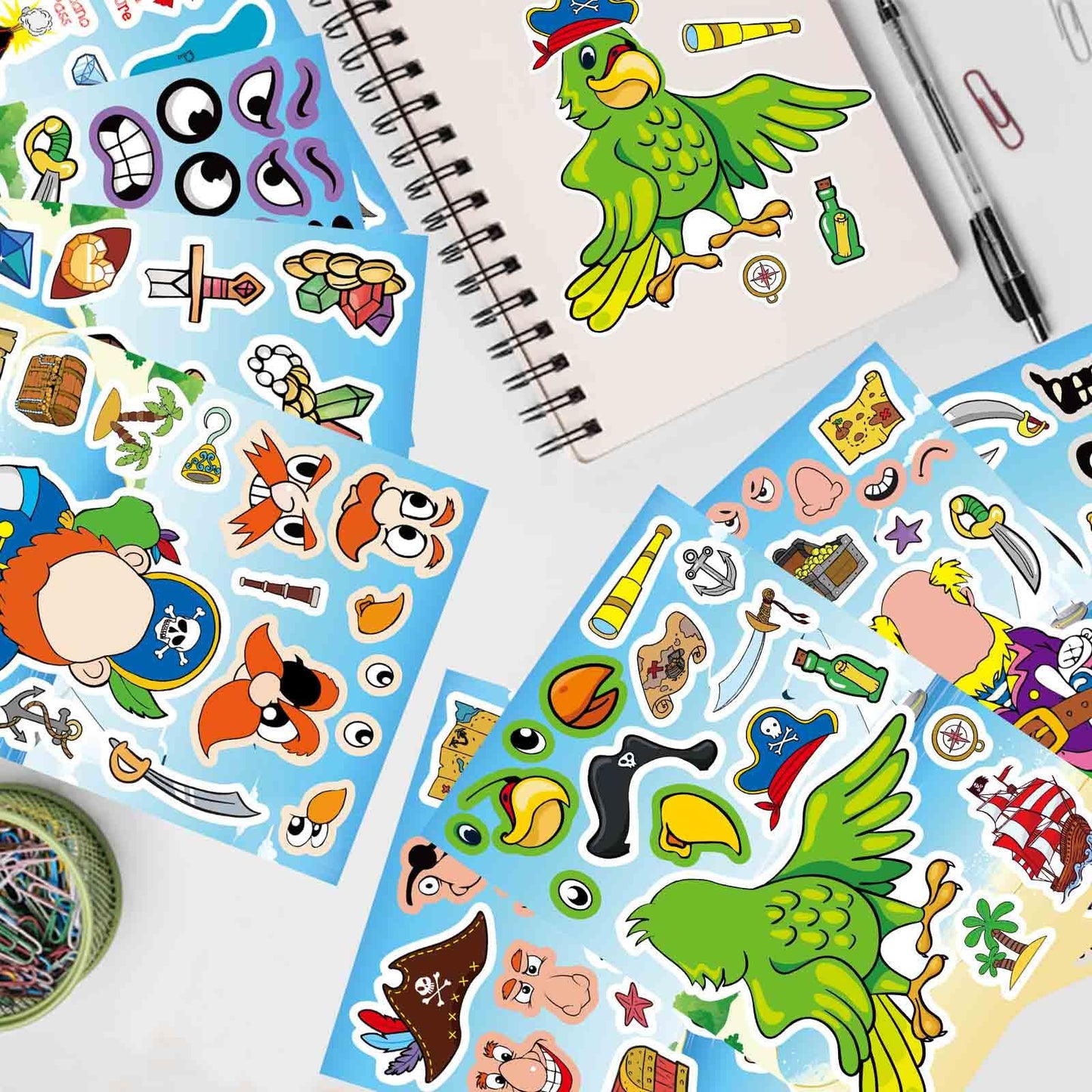 DUJAA 24 Sheets Pirate Stickers for Kids | Make-Your-Own Pirate Stickers & Party Decor