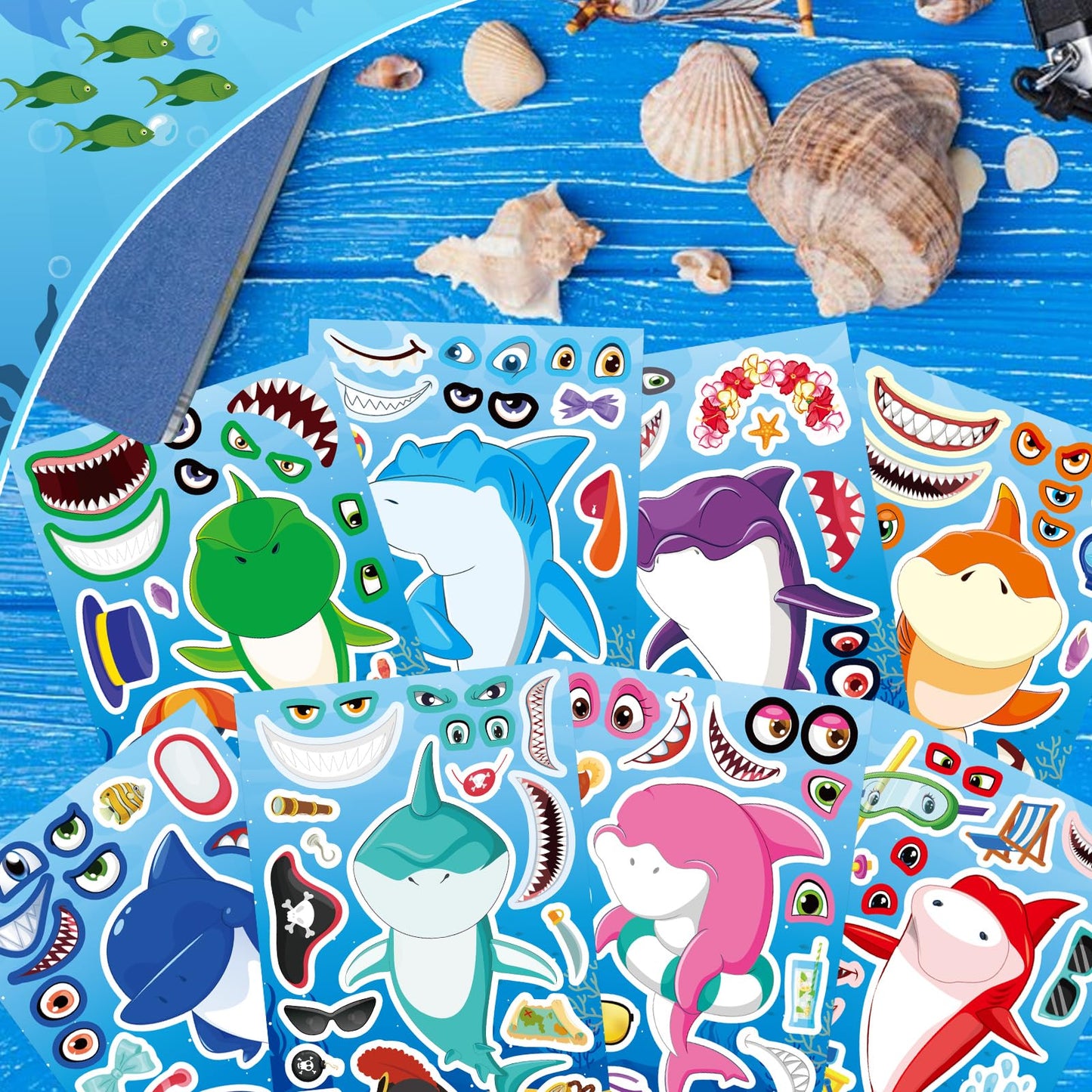 DUJAA 24 Sheets Shark Stickers for Kids – Ocean Creatures DIY Craft Kit