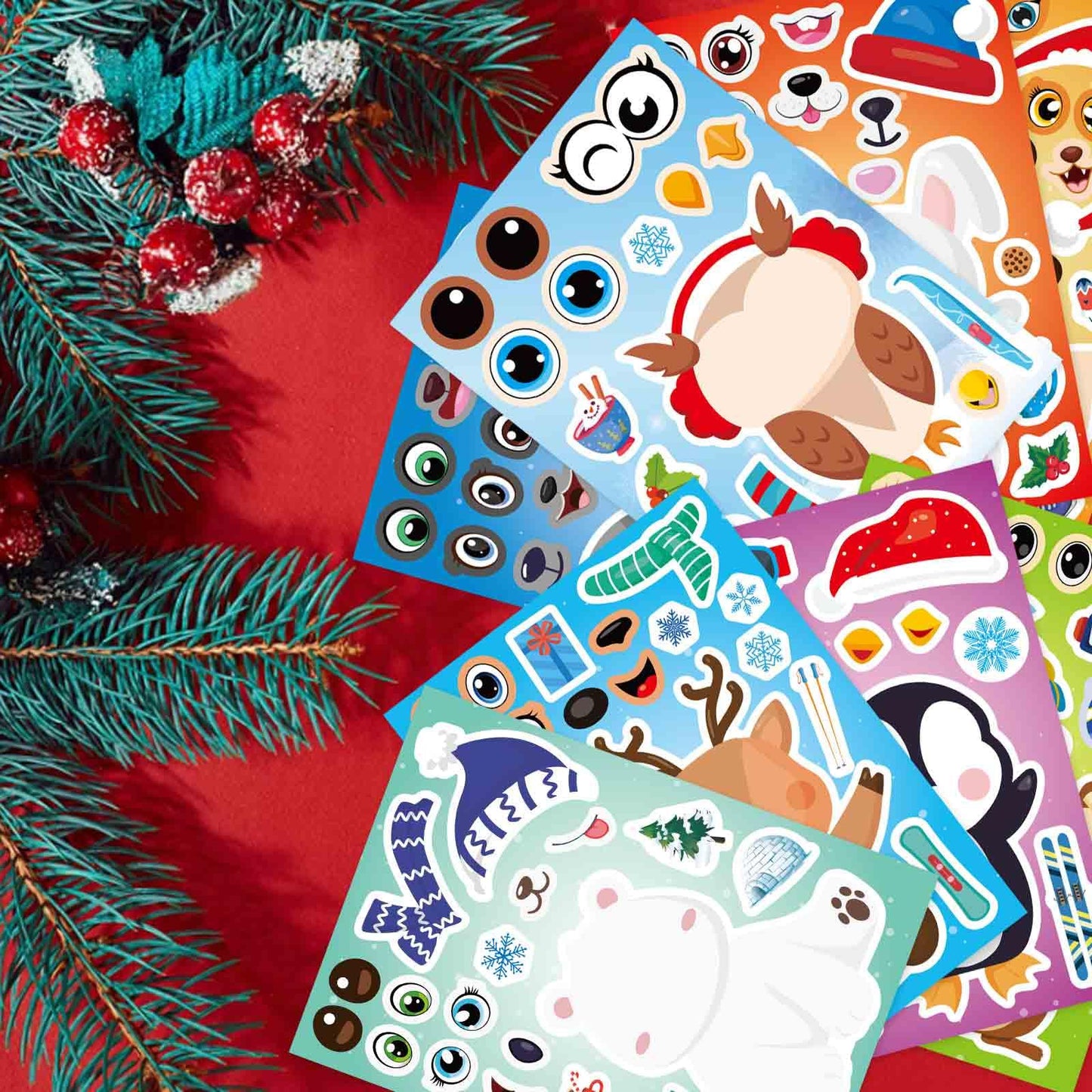 DUJAA 24 Sheets Winter Stickers for Kids — Make-Your-Own Winter Animals & Holiday Decor