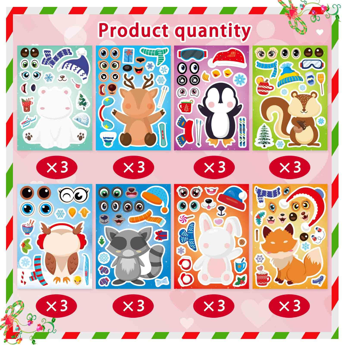 DUJAA 24 Sheets Winter Stickers for Kids — Make-Your-Own Winter Animals & Holiday Decor