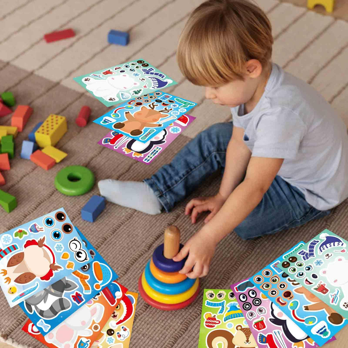 DUJAA 24 Sheets Winter Stickers for Kids — Make-Your-Own Winter Animals & Holiday Decor