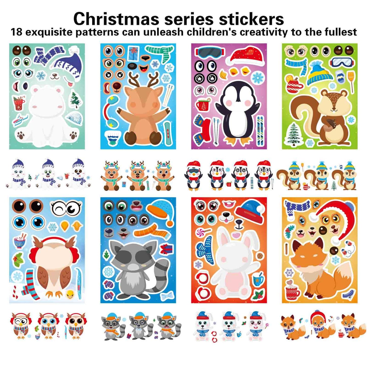 DUJAA 24 Sheets Winter Stickers for Kids — Make-Your-Own Winter Animals & Holiday Decor