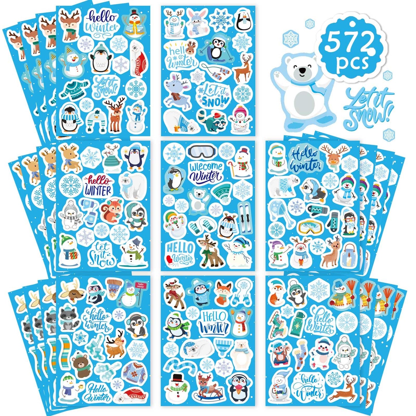DUJAA 576 Pcs Winter Stickers for Kids | Hello Winter Theme with Penguin, Snowman, and Polar Bear – Holiday Classroom Decor
