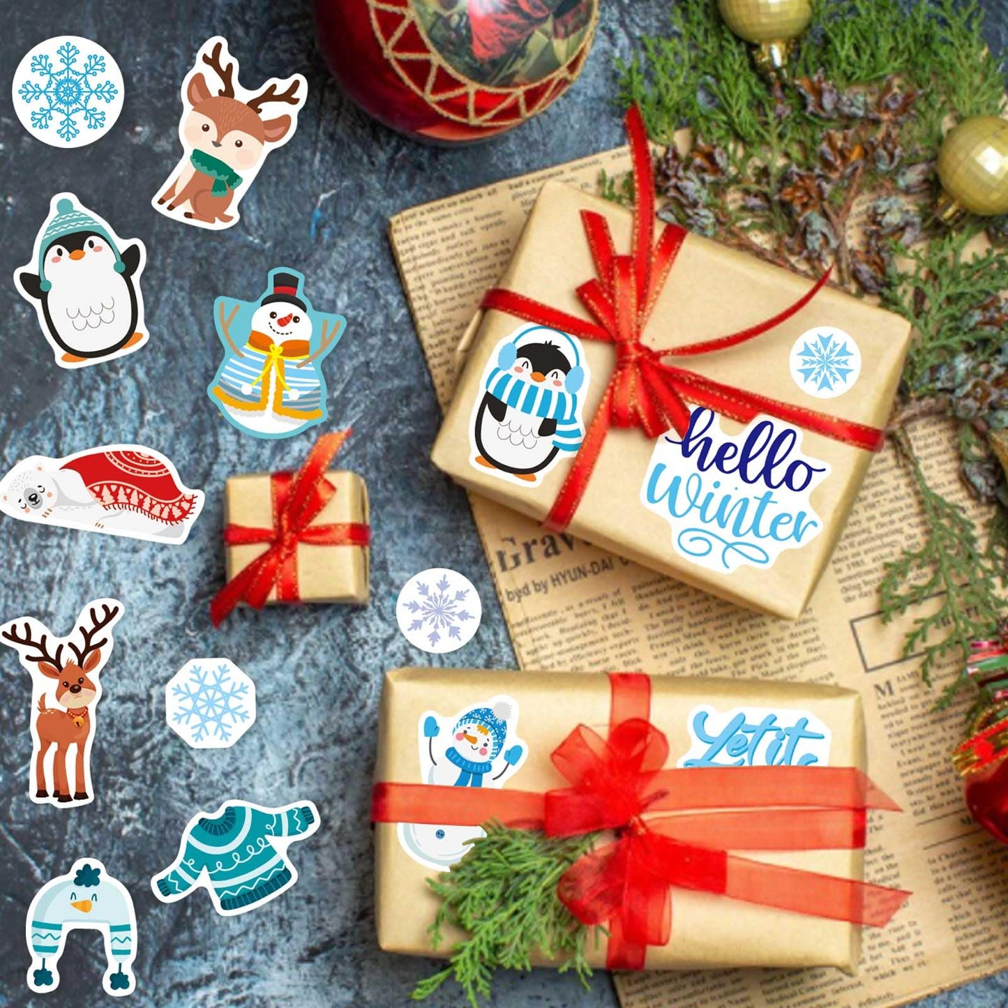DUJAA 576 Pcs Winter Stickers for Kids | Hello Winter Theme with Penguin, Snowman, and Polar Bear – Holiday Classroom Decor