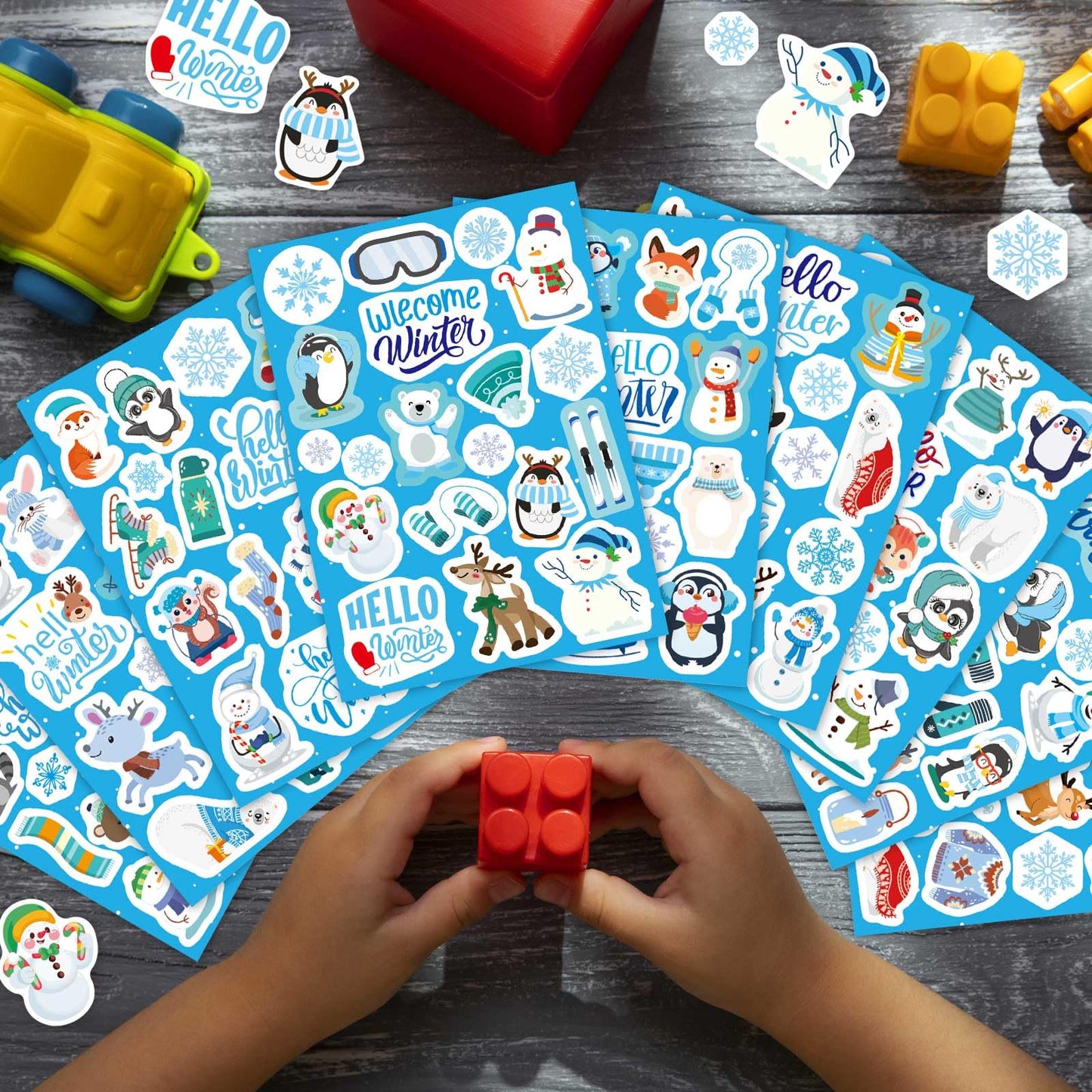 DUJAA 576 Pcs Winter Stickers for Kids | Hello Winter Theme with Penguin, Snowman, and Polar Bear – Holiday Classroom Decor