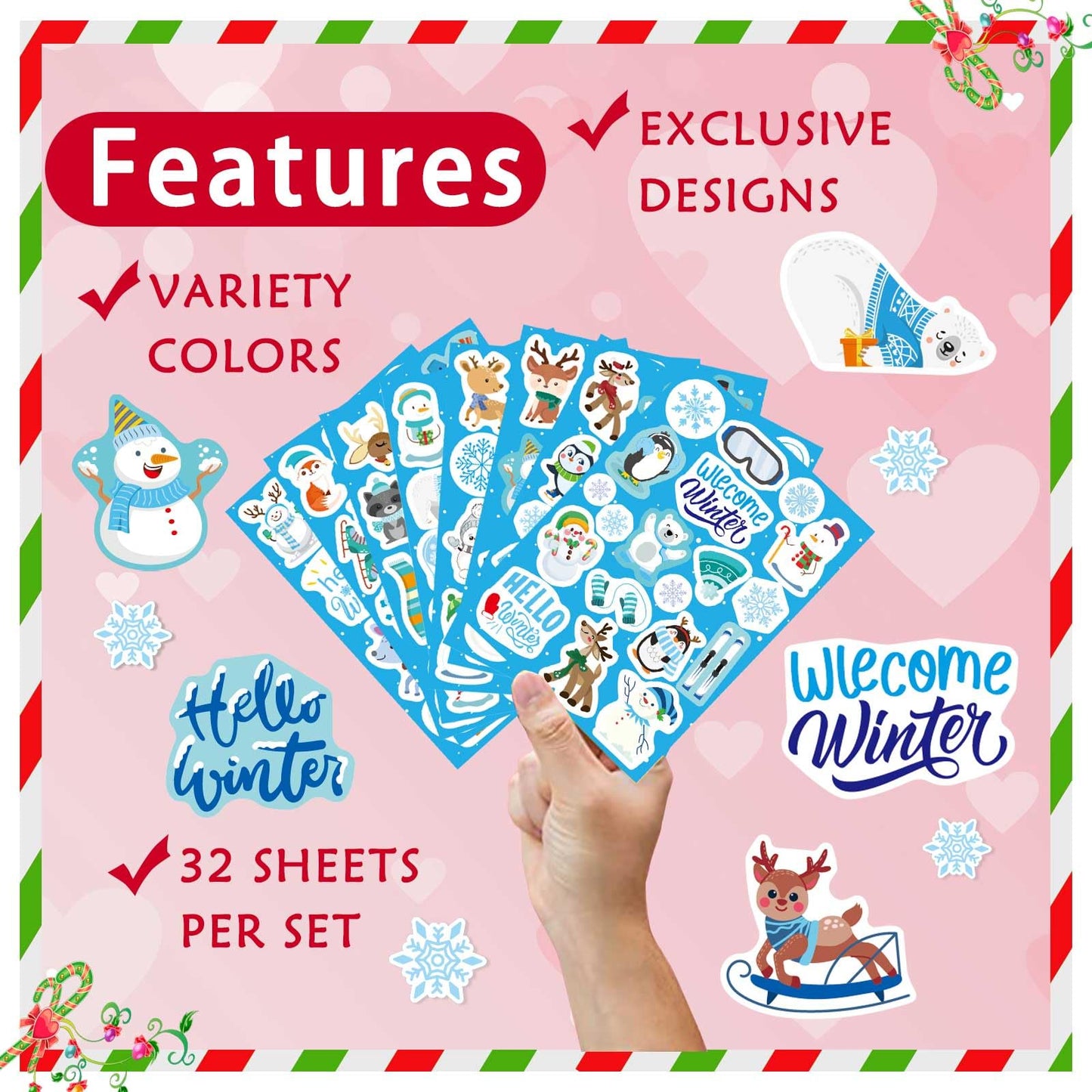 DUJAA 576 Pcs Winter Stickers for Kids | Hello Winter Theme with Penguin, Snowman, and Polar Bear – Holiday Classroom Decor