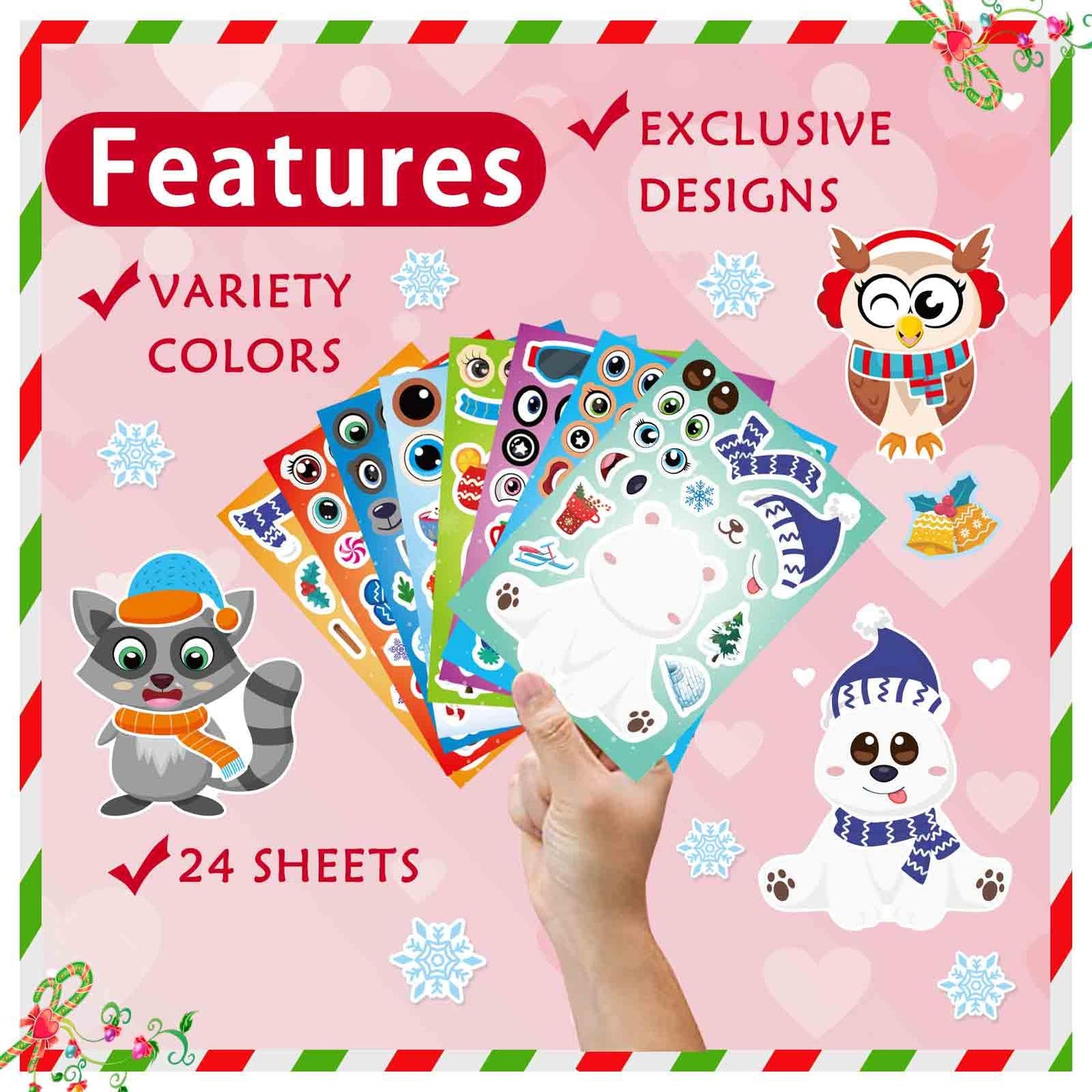DUJAA 24 Sheets Winter Stickers for Kids — Make-Your-Own Winter Animals & Holiday Decor