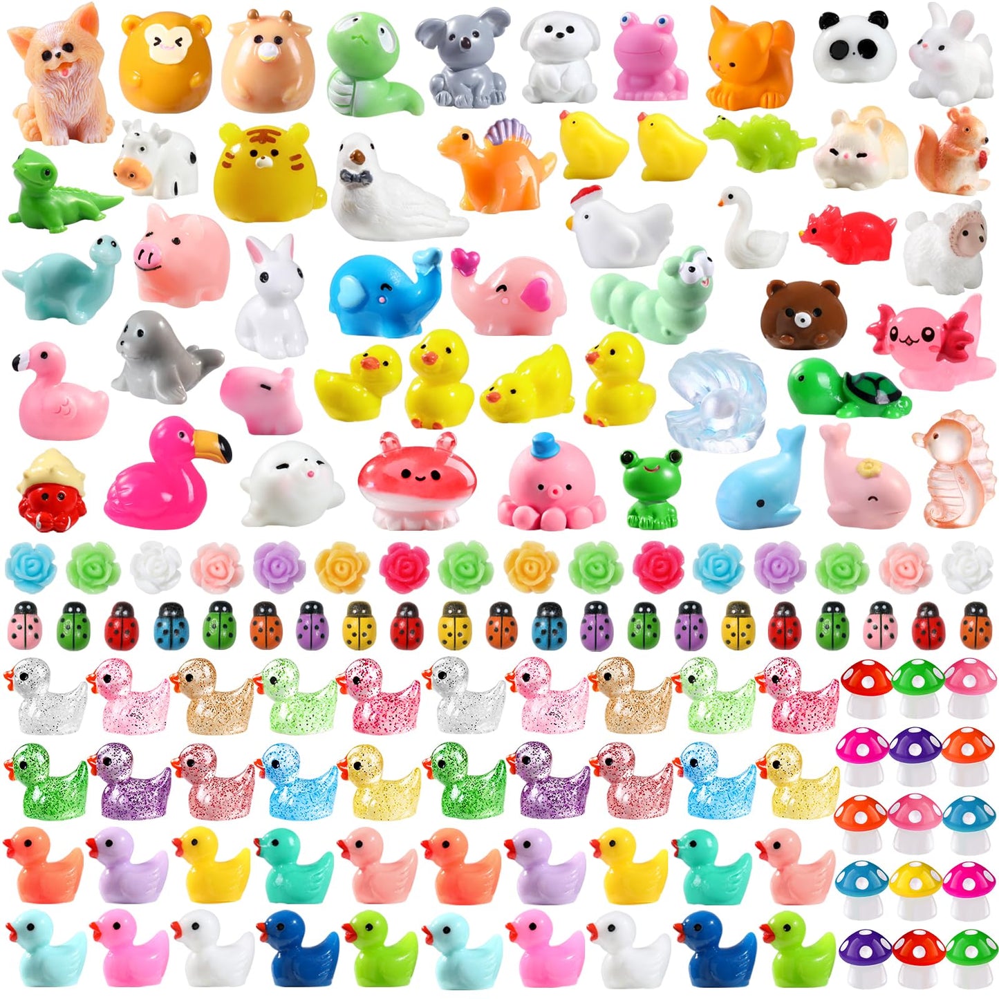 DULEFUN 150pcs Mini Resin Animals | Colorful Tiny Figures for Dollhouse & Fairy Garden