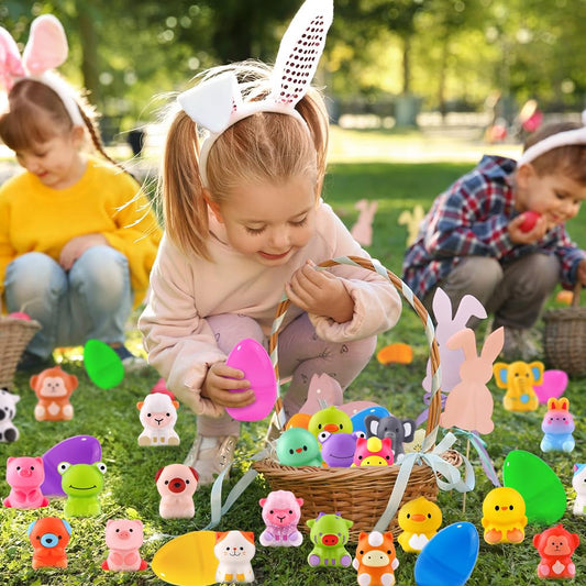 DULEFUN 24pcs Prefilled Easter Eggs with Animal Squishy Toys | Party Favors & Basket Stuffers