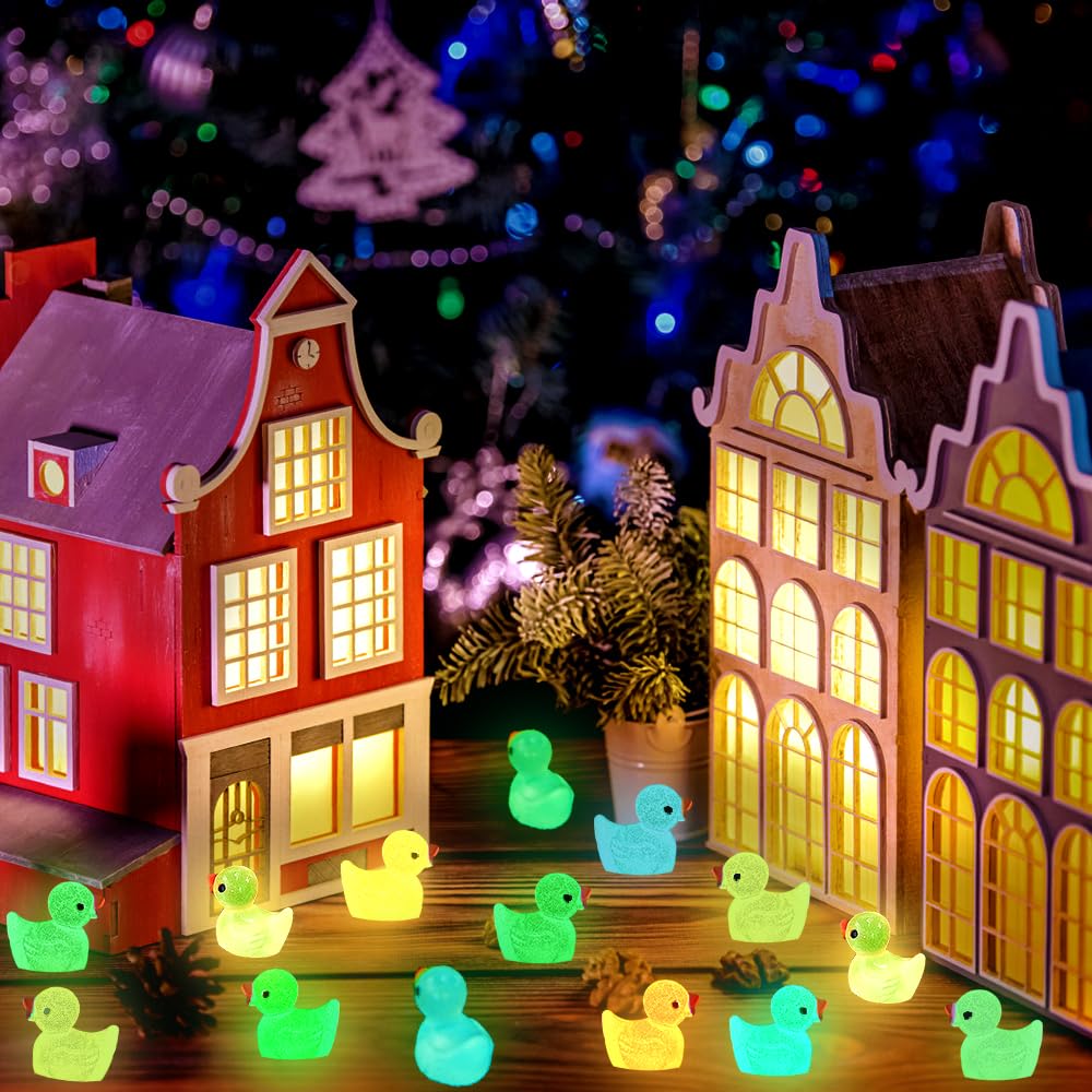 DULEFUN 200pcs Luminous Mini Resin Ducks – Glow in the Dark Dollhouse & Craft Decor