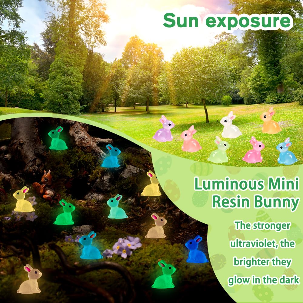 DULEFUN 70pcs Easter Luminous Mini Resin Bunnies – Glow in the Dark Decor