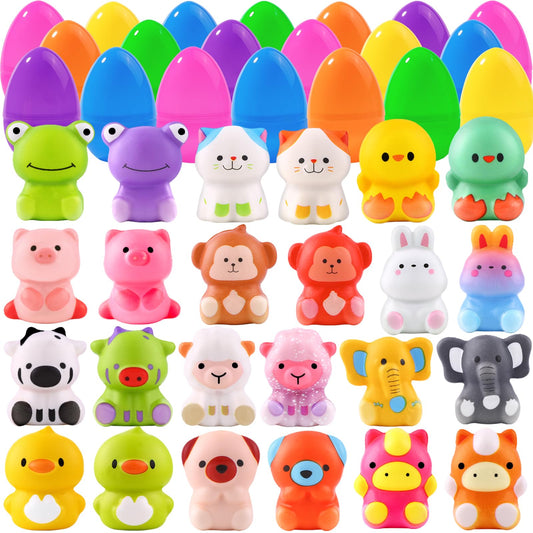 DULEFUN 24pcs Prefilled Easter Eggs with Animal Squishy Toys | Party Favors & Basket Stuffers