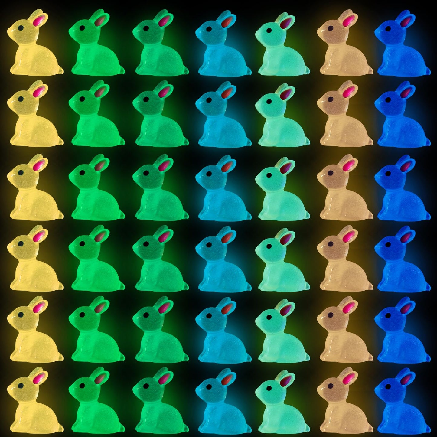 DULEFUN 70pcs Easter Luminous Mini Resin Bunnies – Glow in the Dark Decor