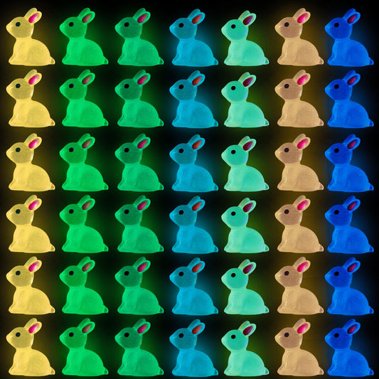 DULEFUN 70pcs Easter Luminous Mini Resin Bunnies – Glow in the Dark Decor