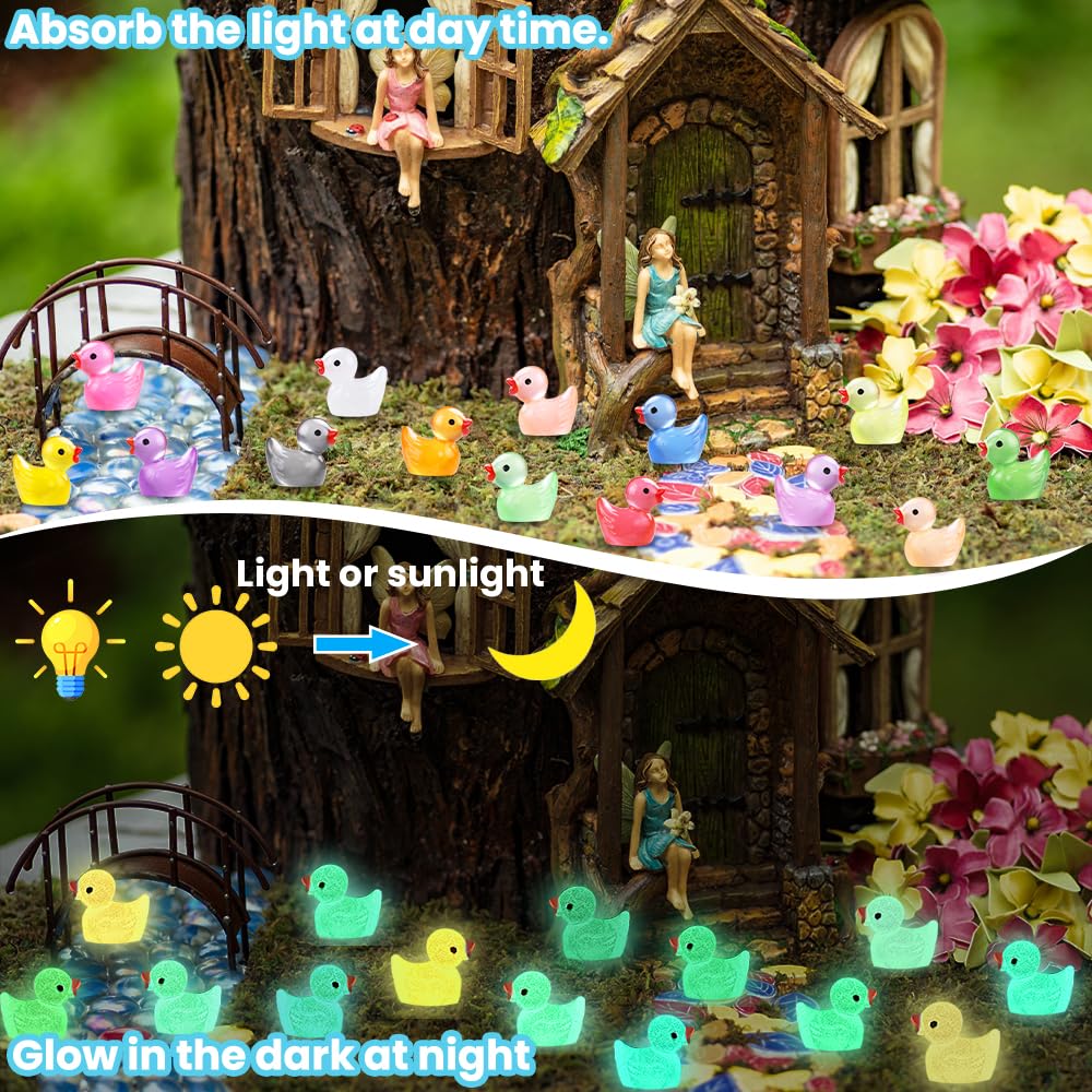 DULEFUN 200pcs Luminous Mini Resin Ducks – Glow in the Dark Dollhouse & Craft Decor