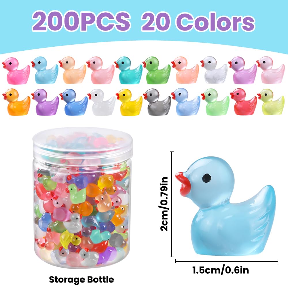 DULEFUN 200pcs Luminous Mini Resin Ducks – Glow in the Dark Dollhouse & Craft Decor