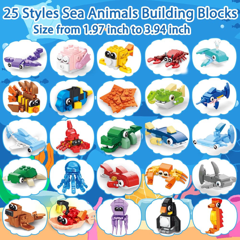 DULEFUN 25pc Marine Animal Building Blocks – Party Favors & Classroom Prizes