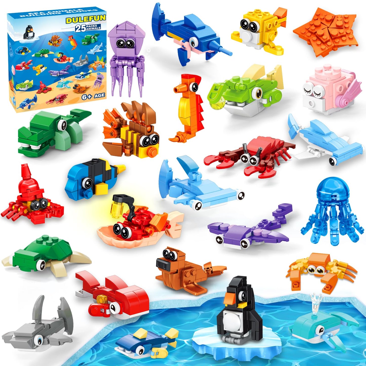 DULEFUN 25pc Marine Animal Building Blocks – Party Favors & Classroom Prizes