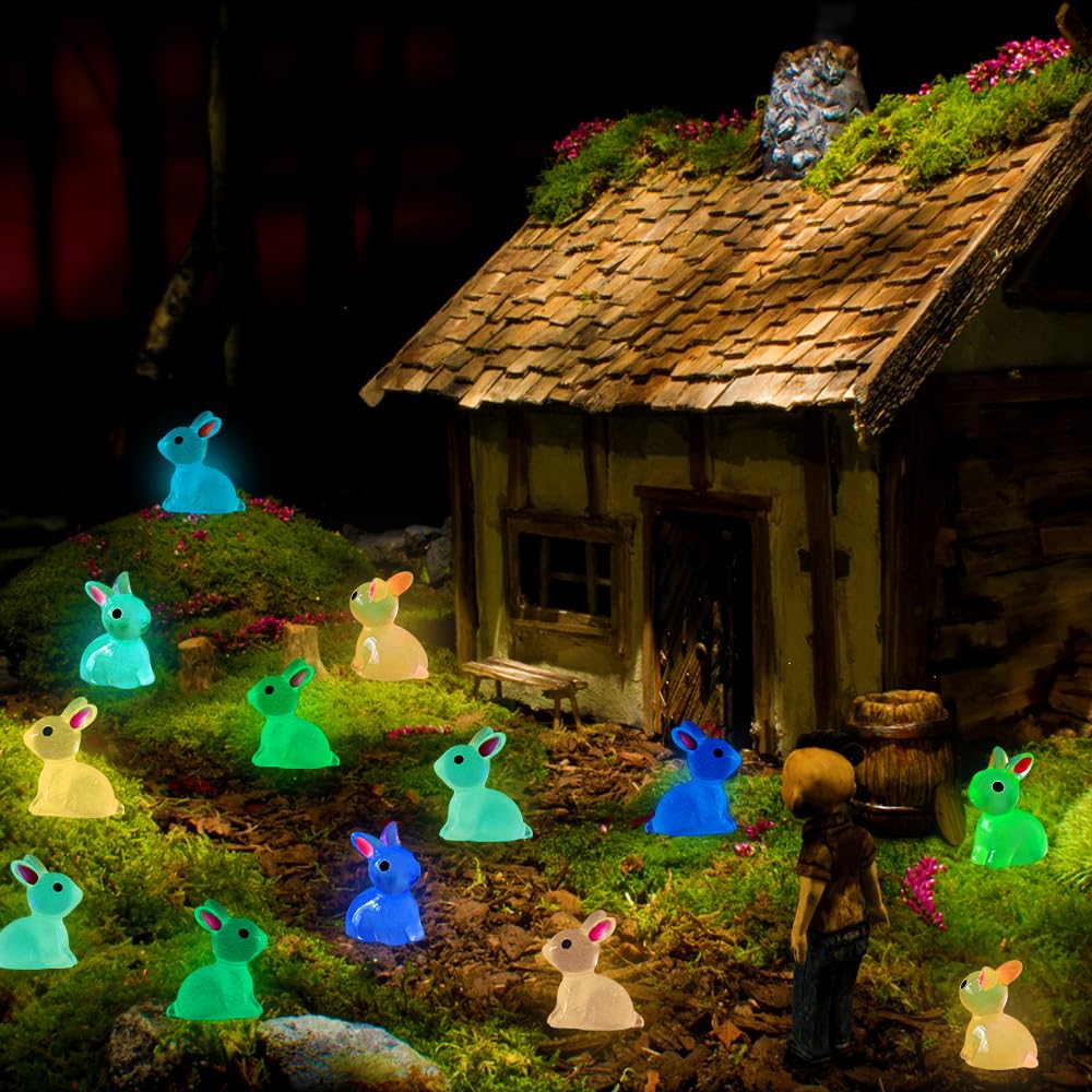 DULEFUN 70pcs Easter Luminous Mini Resin Bunnies – Glow in the Dark Decor