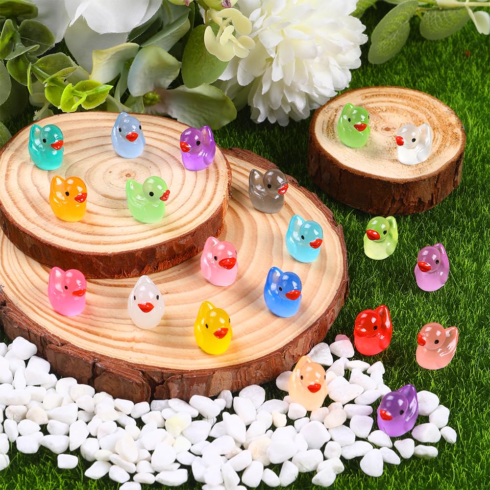 DULEFUN 200pcs Luminous Mini Resin Ducks – Glow in the Dark Dollhouse & Craft Decor