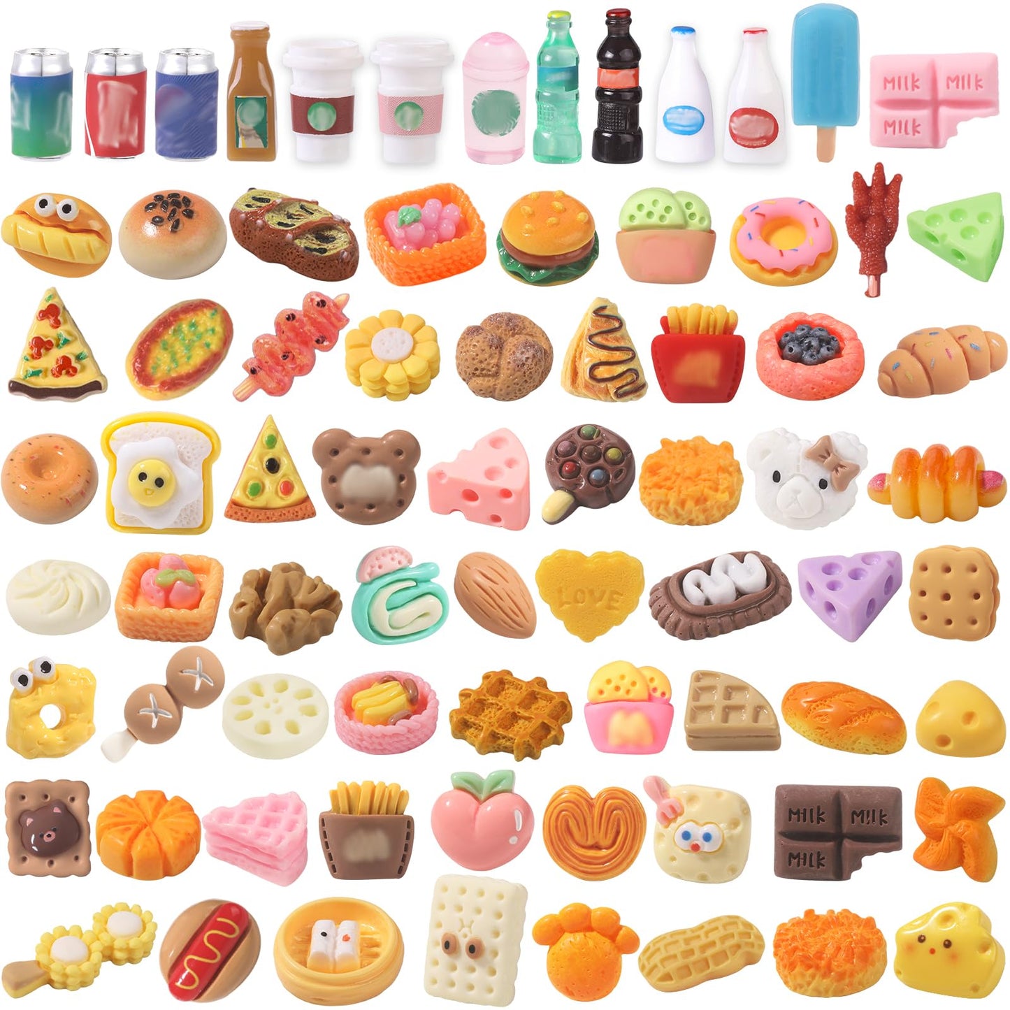 DULEFUN 100pcs Miniature Food & Drink Bottles Set – Resin Dollhouse Toys for Pretend Play
