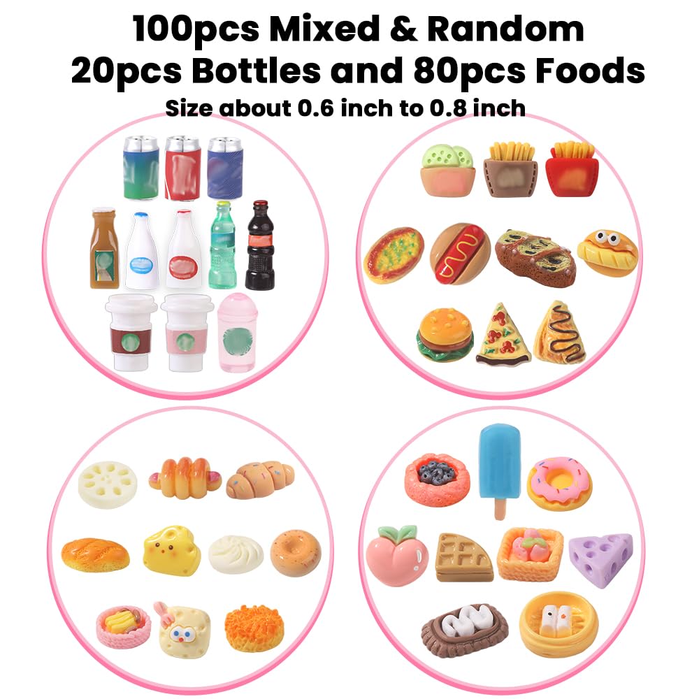 DULEFUN 100pcs Miniature Food & Drink Bottles Set – Resin Dollhouse Toys for Pretend Play