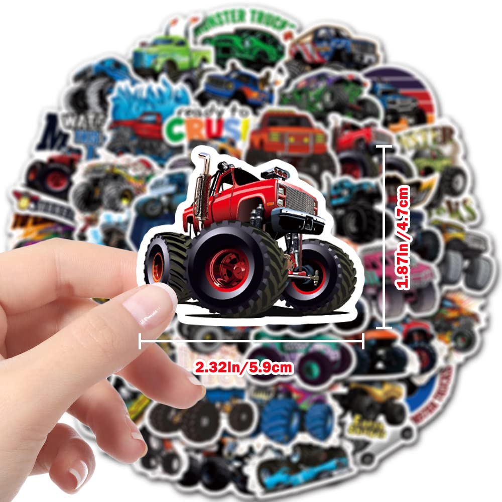 DULEFUN 50PCS Monster Truck Stickers – Waterproof Kids Sticker Pack for Water Bottles, Laptops, and More