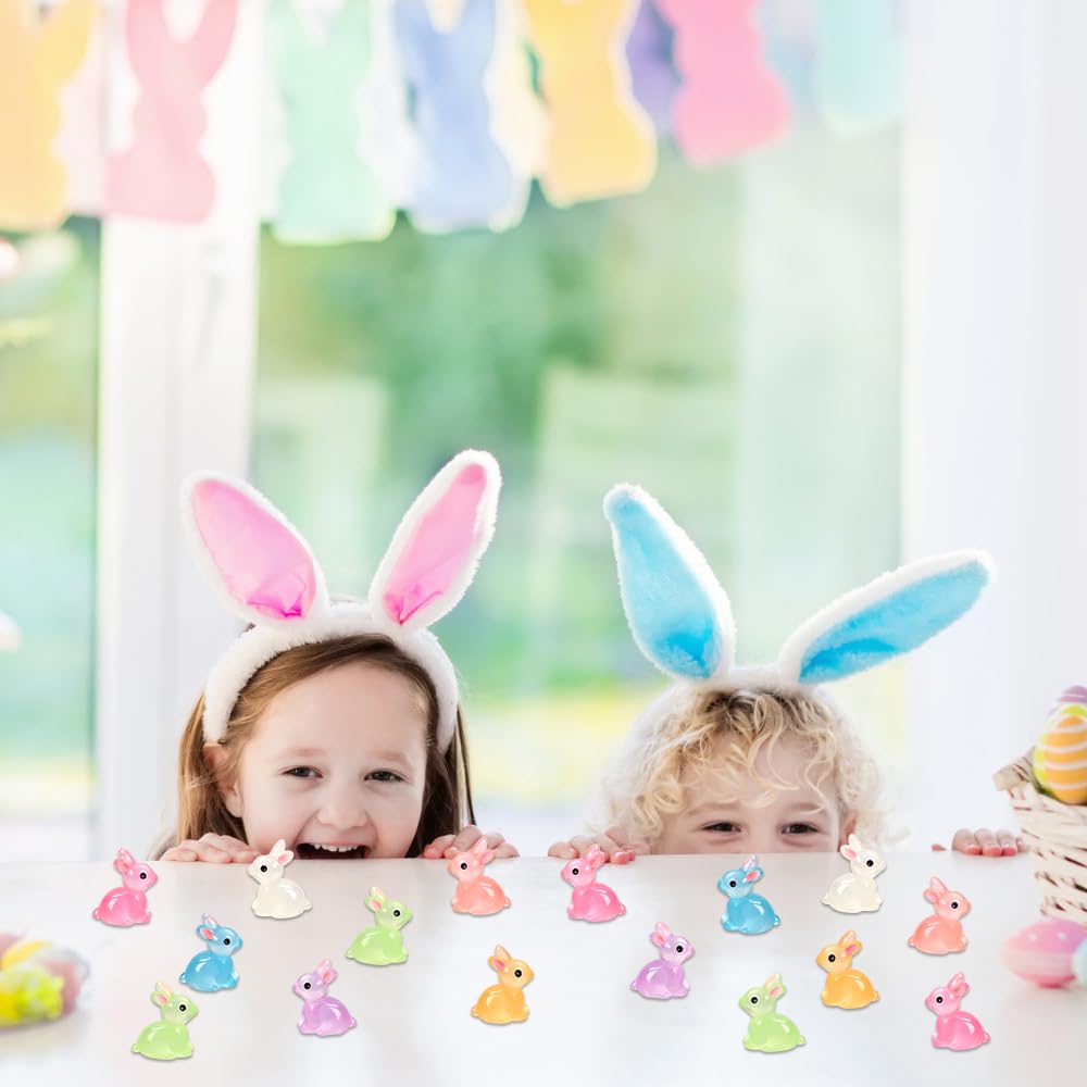 DULEFUN 70pcs Easter Luminous Mini Resin Bunnies – Glow in the Dark Decor