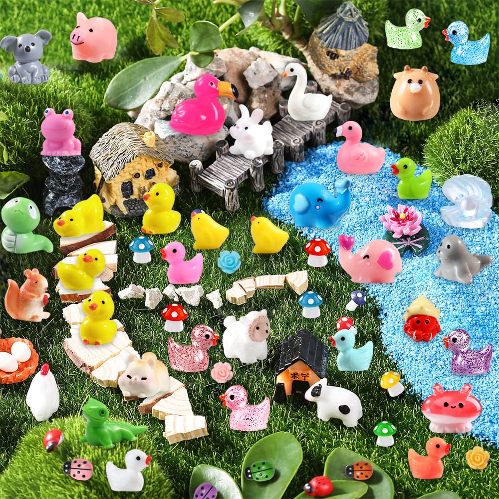 DULEFUN 150pcs Mini Resin Animals | Colorful Tiny Figures for Dollhouse & Fairy Garden