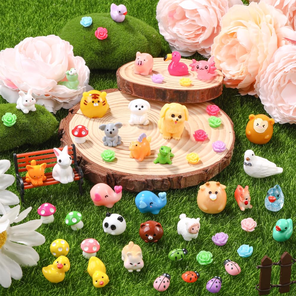 DULEFUN 150pcs Mini Resin Animals | Colorful Tiny Figures for Dollhouse & Fairy Garden