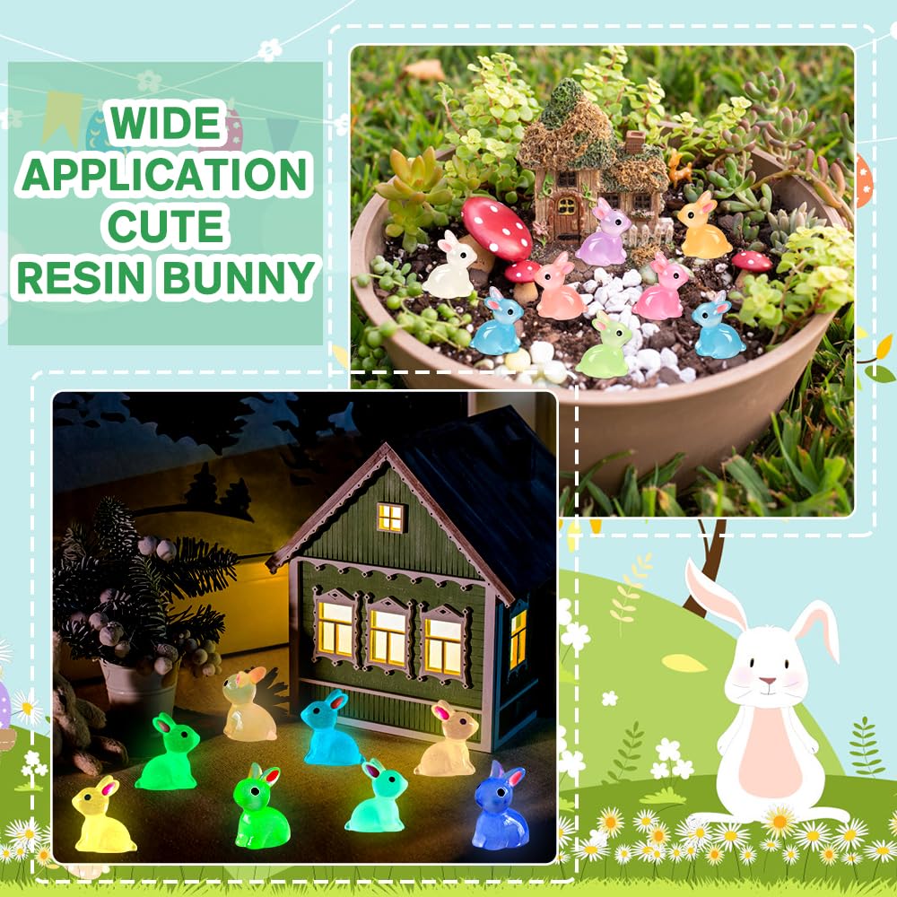 DULEFUN 70pcs Easter Luminous Mini Resin Bunnies – Glow in the Dark Decor