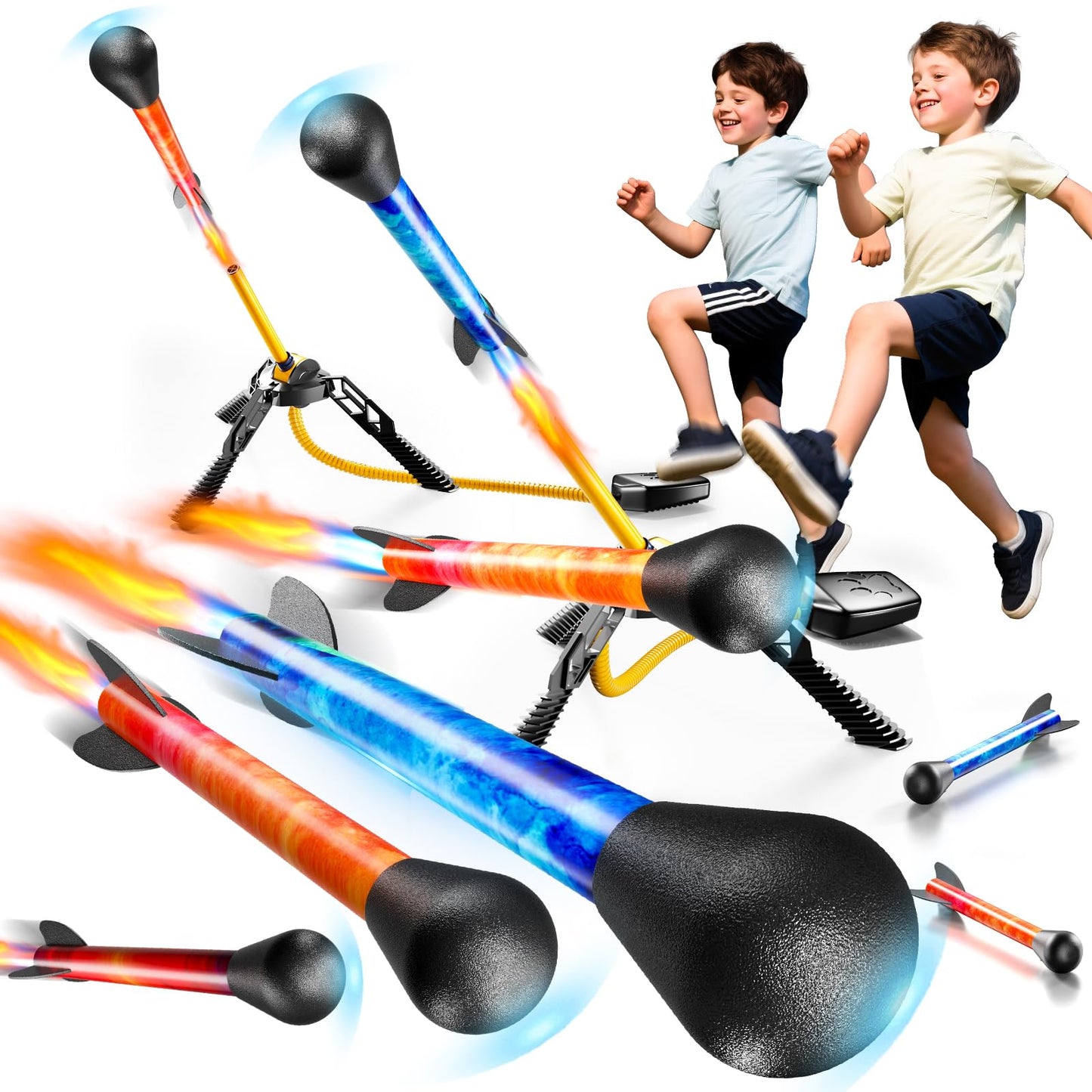 DULONIME Rocket Launcher for Kids — LED Rockets, 100+ ft Sky Launch, Battery-Free Outdoor Toy Gift
