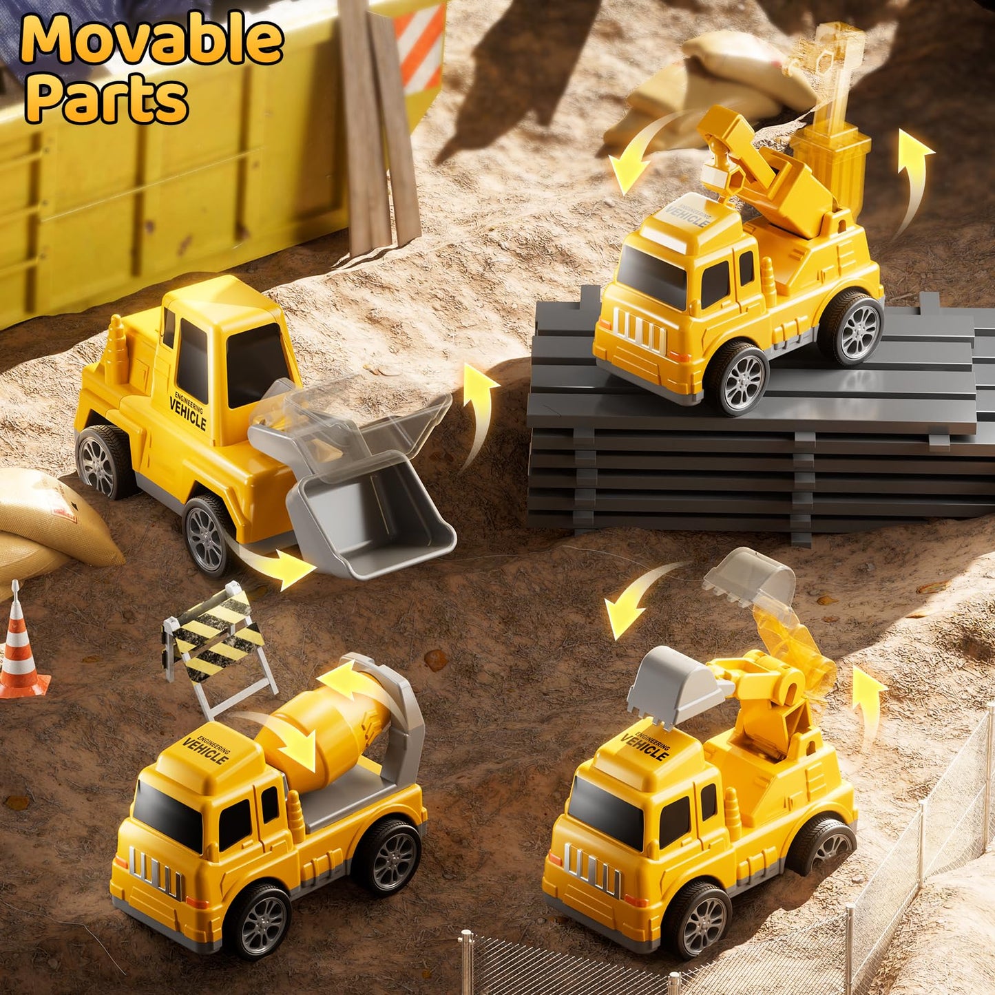 DULONIME Construction Truck Toys Set – Lights & Sound, 5-in-1 Carrier for Kids