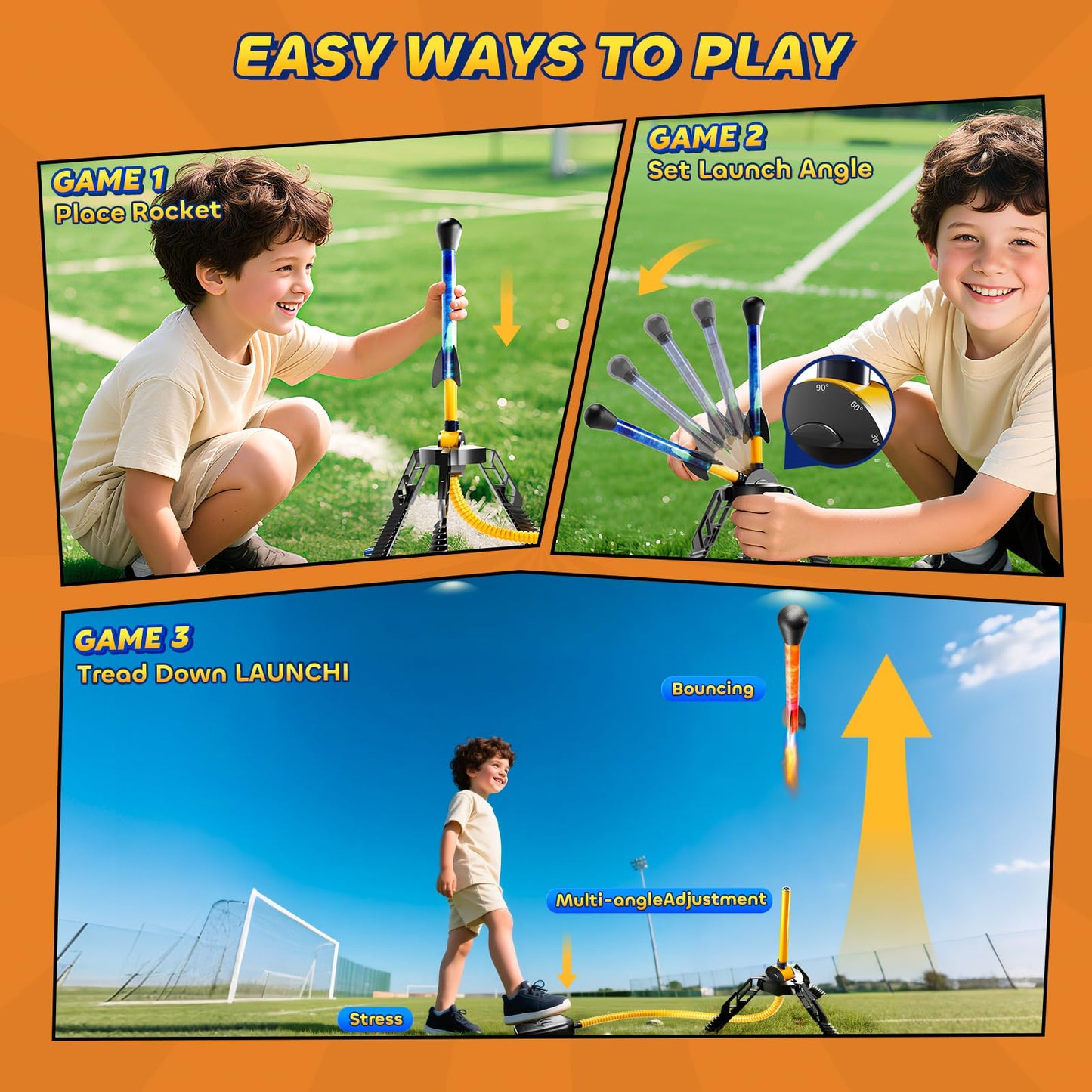DULONIME Rocket Launcher for Kids — LED Rockets, 100+ ft Sky Launch, Battery-Free Outdoor Toy Gift