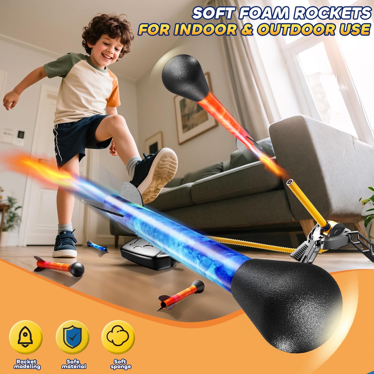DULONIME Rocket Launcher for Kids — LED Rockets, 100+ ft Sky Launch, Battery-Free Outdoor Toy Gift