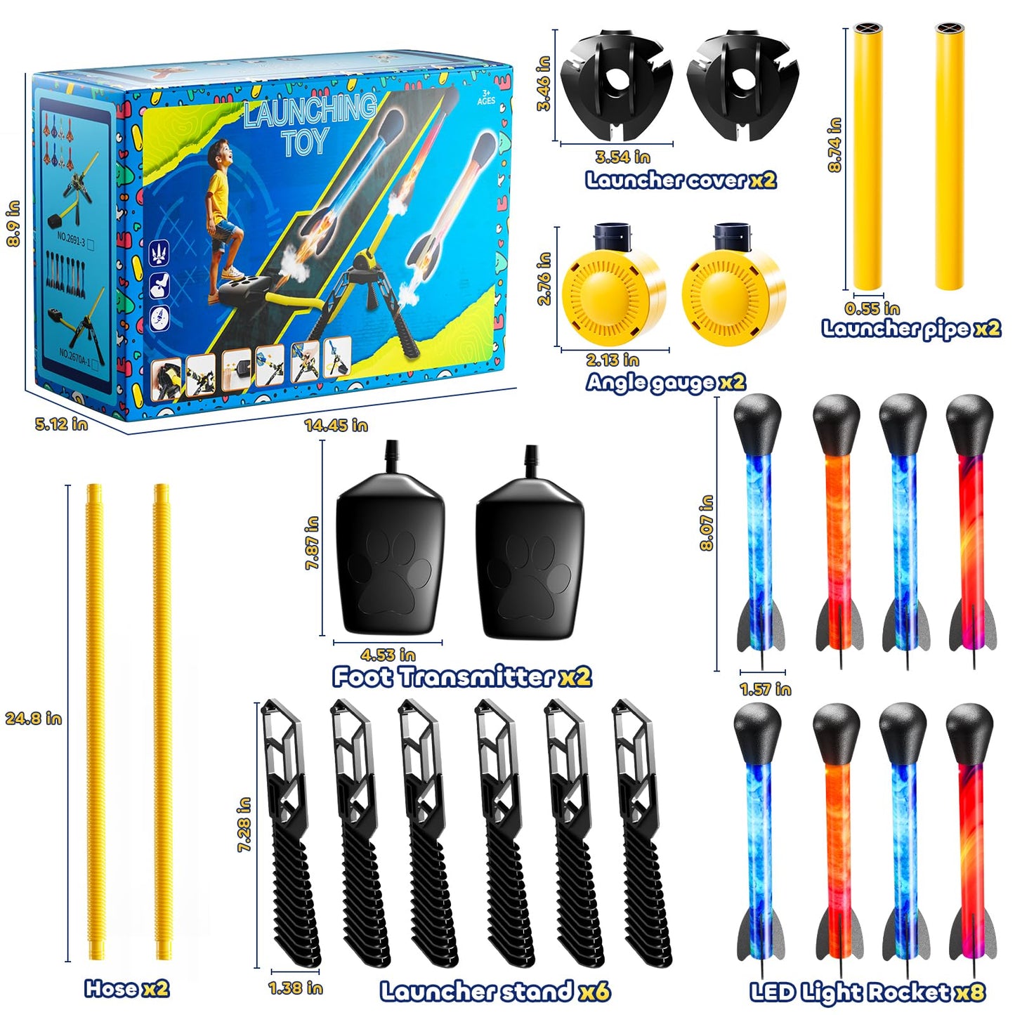 DULONIME Rocket Launcher for Kids — LED Rockets, 100+ ft Sky Launch, Battery-Free Outdoor Toy Gift