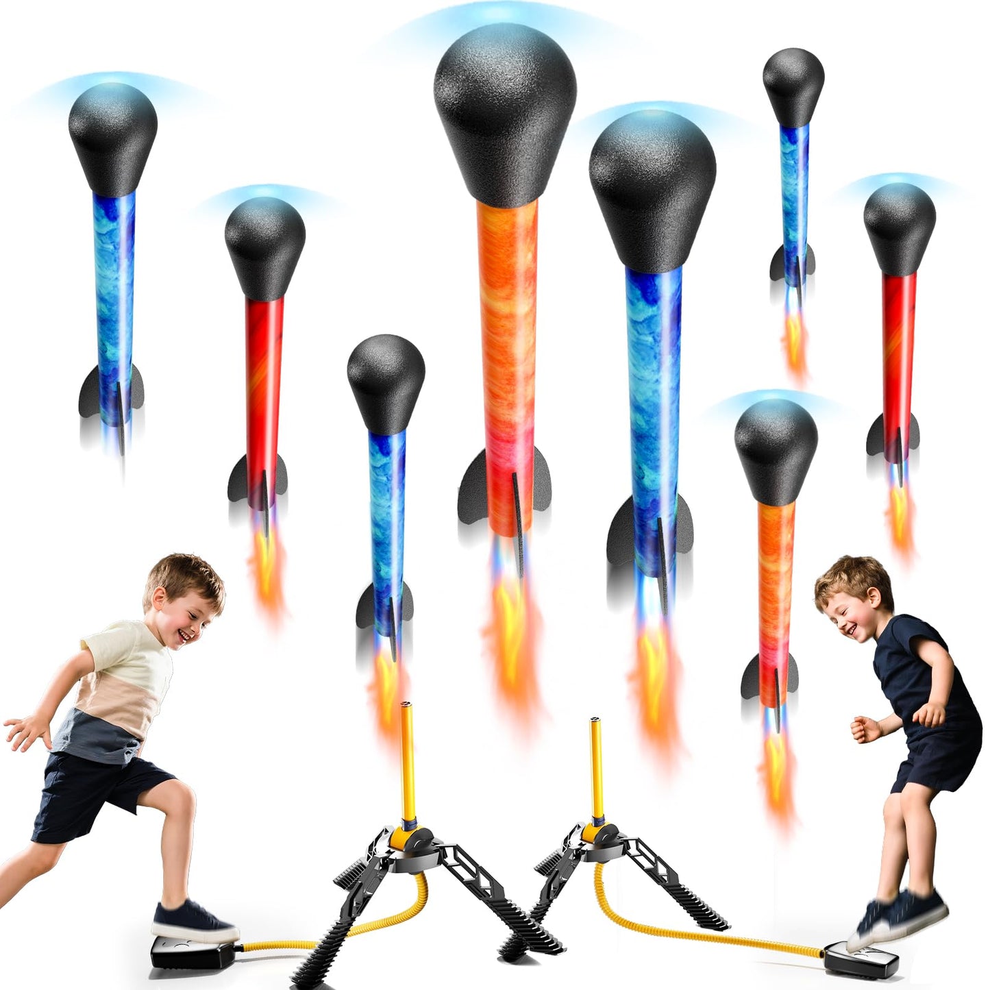 DULONIME Rocket Launcher for Kids — LED Rockets, 100+ ft Sky Launch, Battery-Free Outdoor Toy Gift