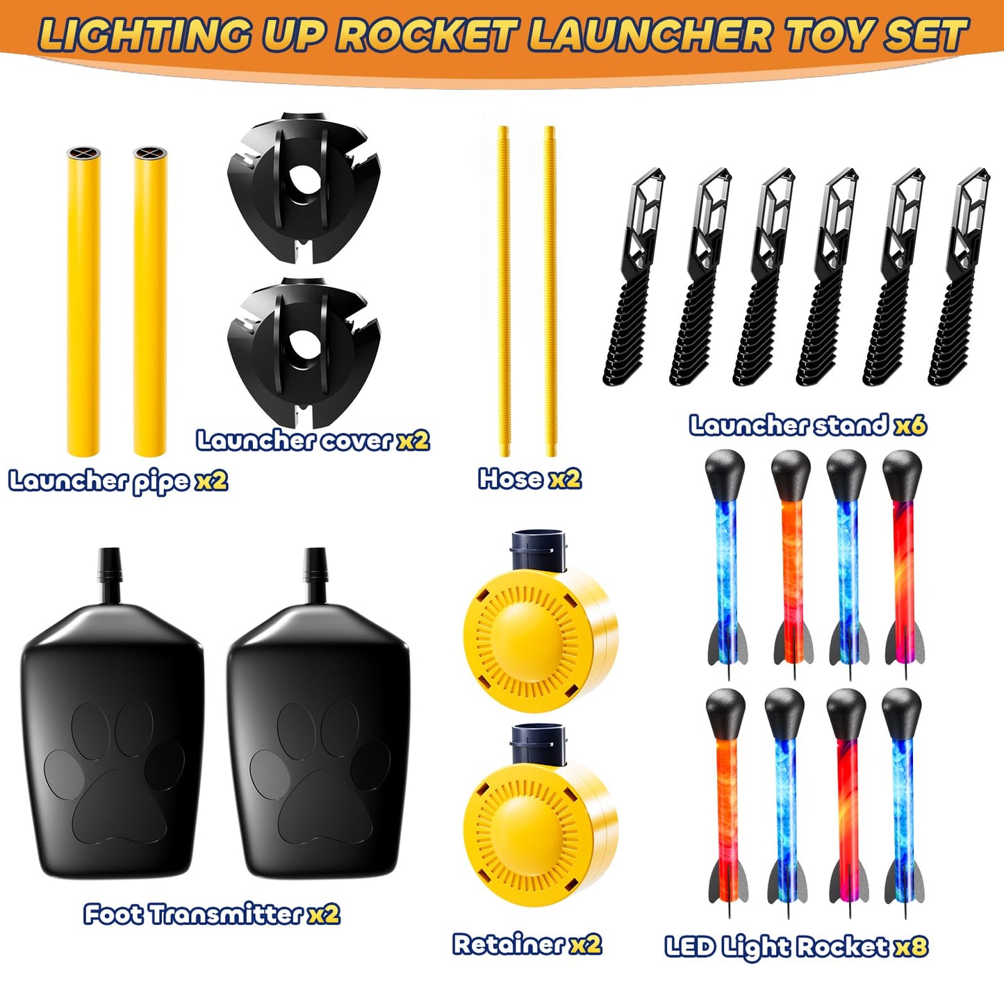 DULONIME Rocket Launcher for Kids — LED Rockets, 100+ ft Sky Launch, Battery-Free Outdoor Toy Gift