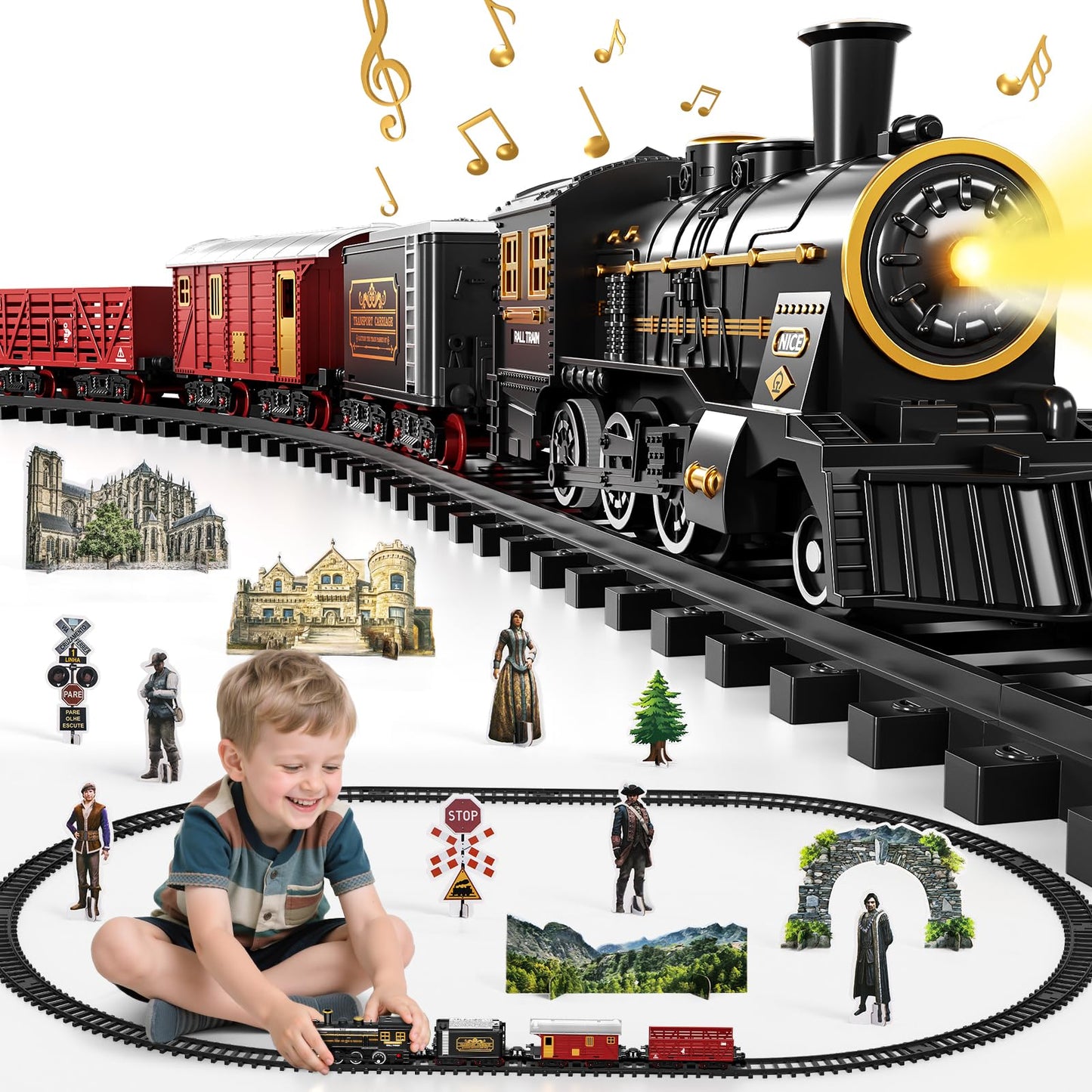 DULONIME Train Set for Toddlers 3-4 — Electrical Trains with Track, Light & Sound