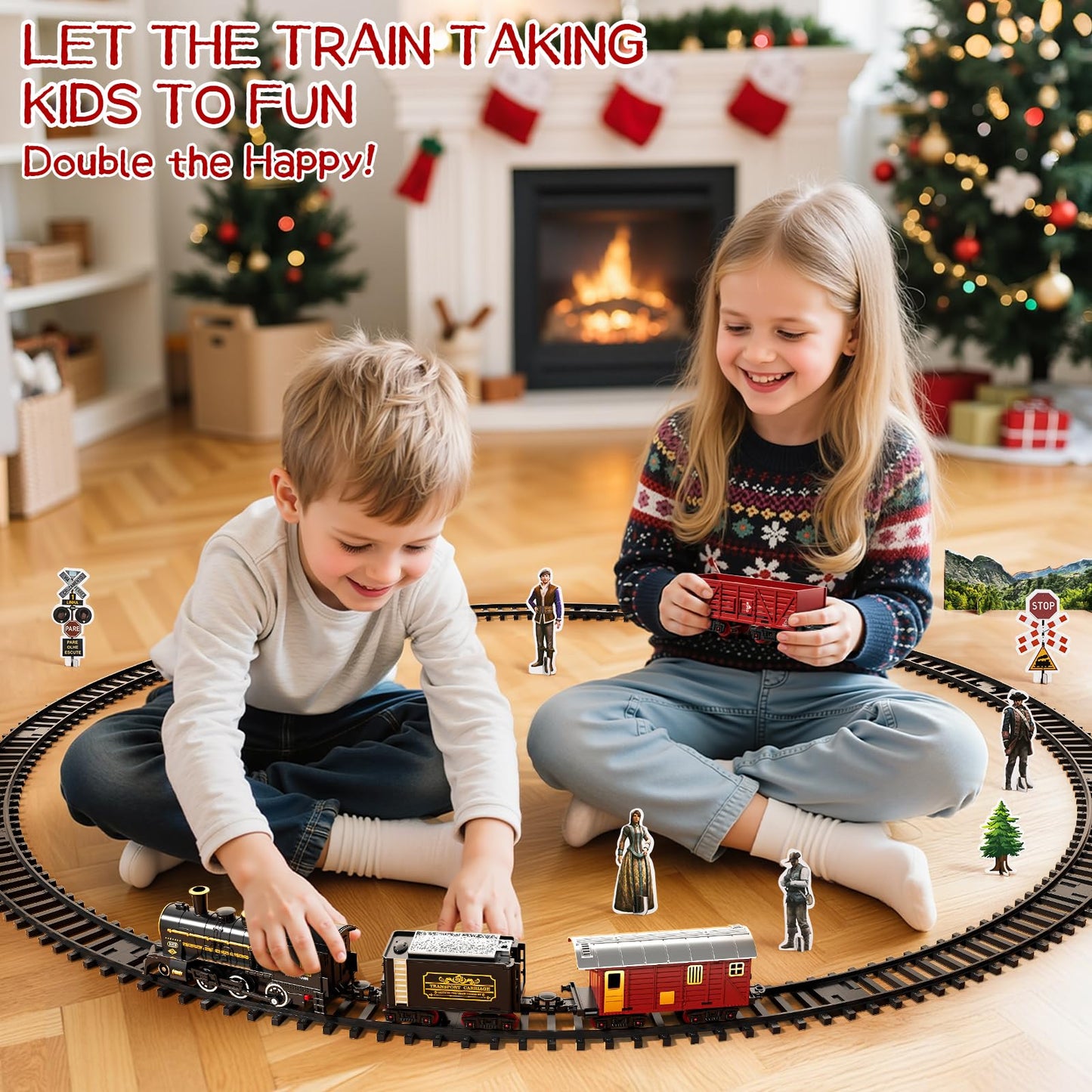 DULONIME Train Set for Toddlers 3-4 — Electrical Trains with Track, Light & Sound