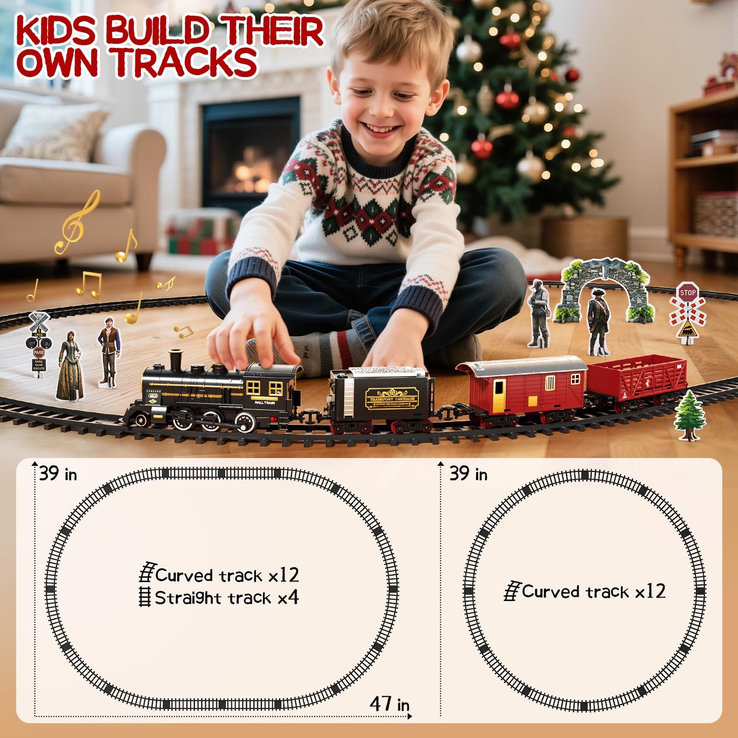 DULONIME Train Set for Toddlers 3-4 — Electrical Trains with Track, Light & Sound