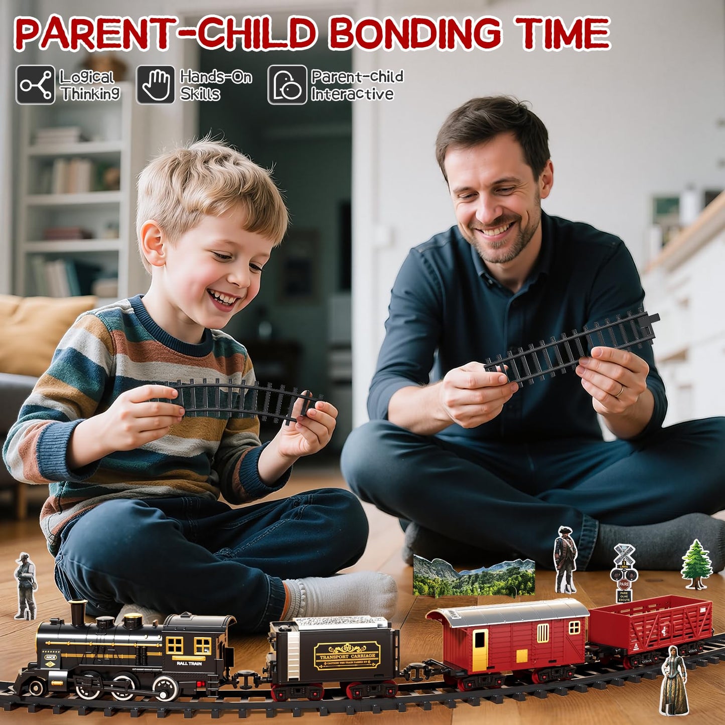 DULONIME Train Set for Toddlers 3-4 — Electrical Trains with Track, Light & Sound